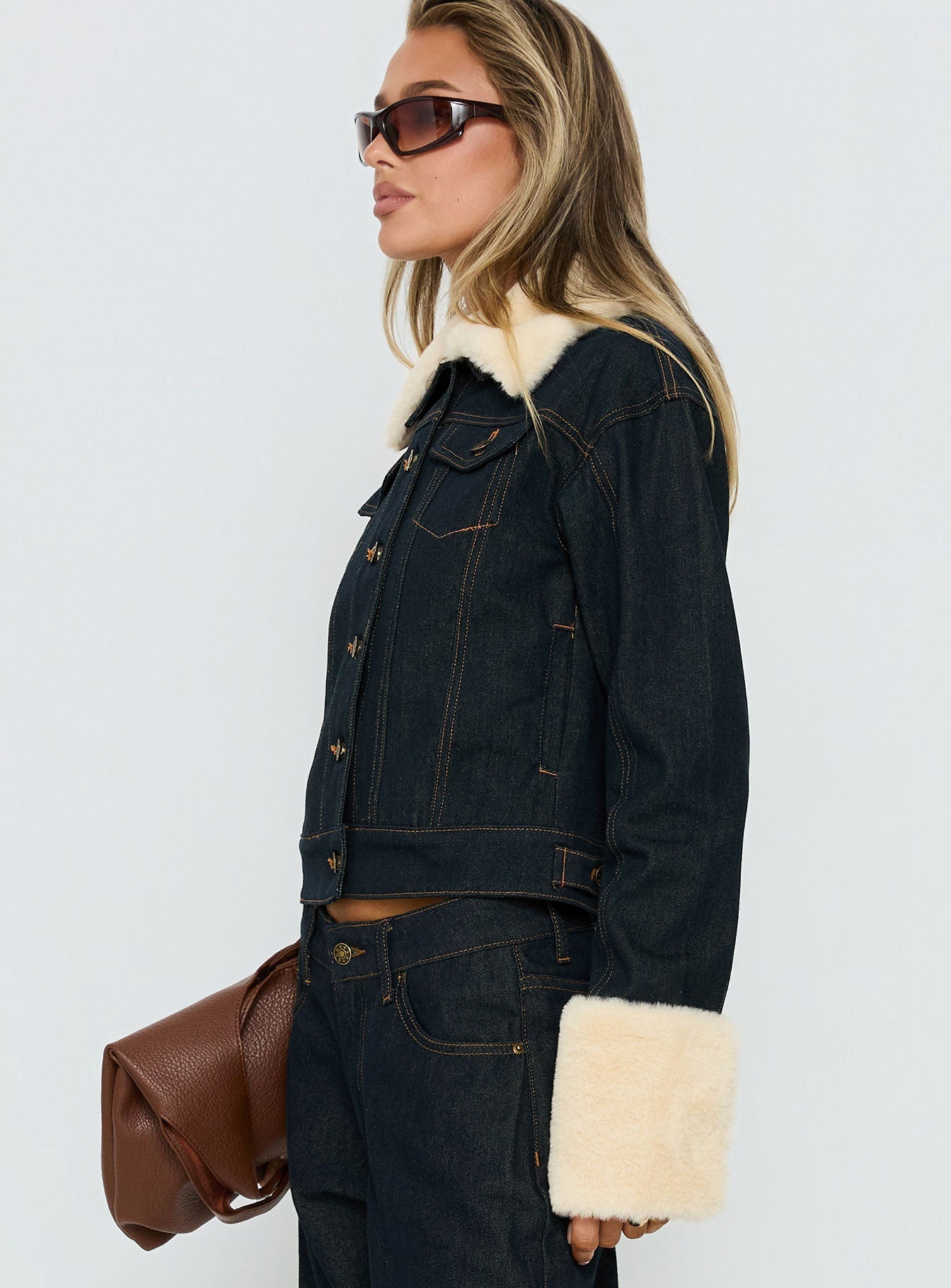 Apres Faux Fur Trim Denim Jacket Indigo