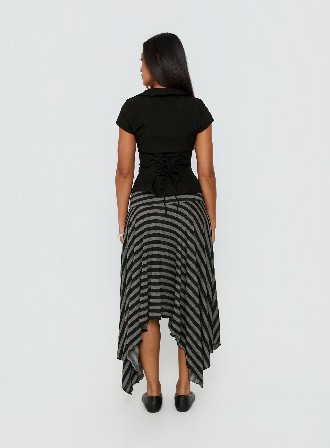 Alevia Asymmetrical Midi Skirt Black / Grey Stripe