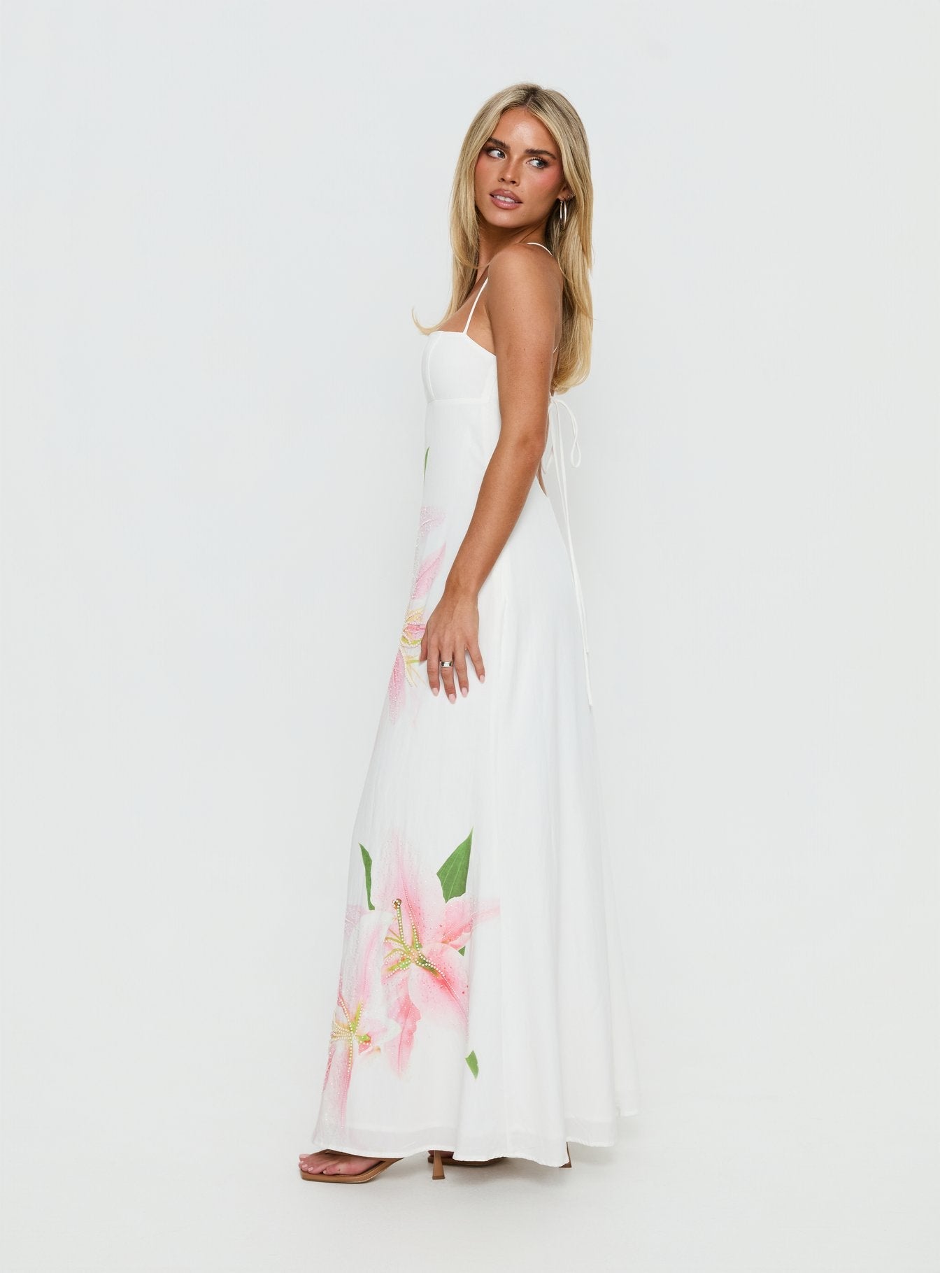 Anny Beaded Maxi Dress White Floral