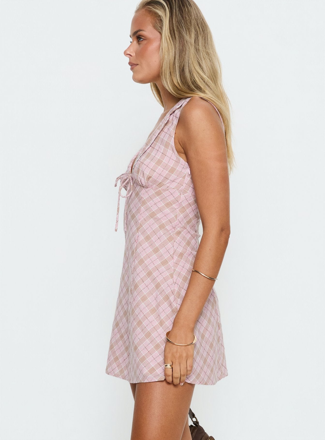 Adelena Collared Mini Dress Pink Check