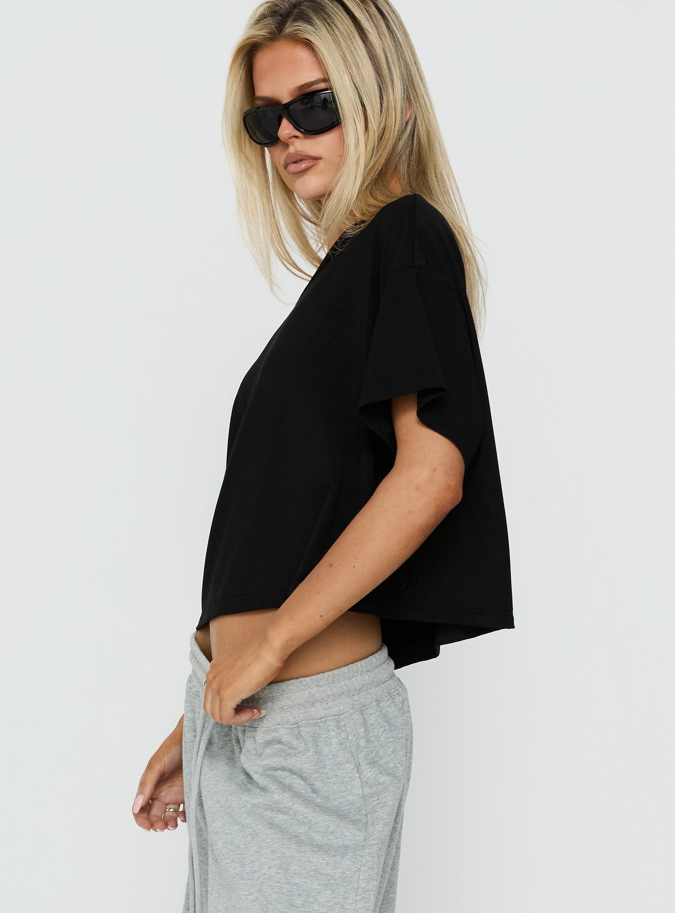 Bailea Off Shoulder Cropped Tee Black