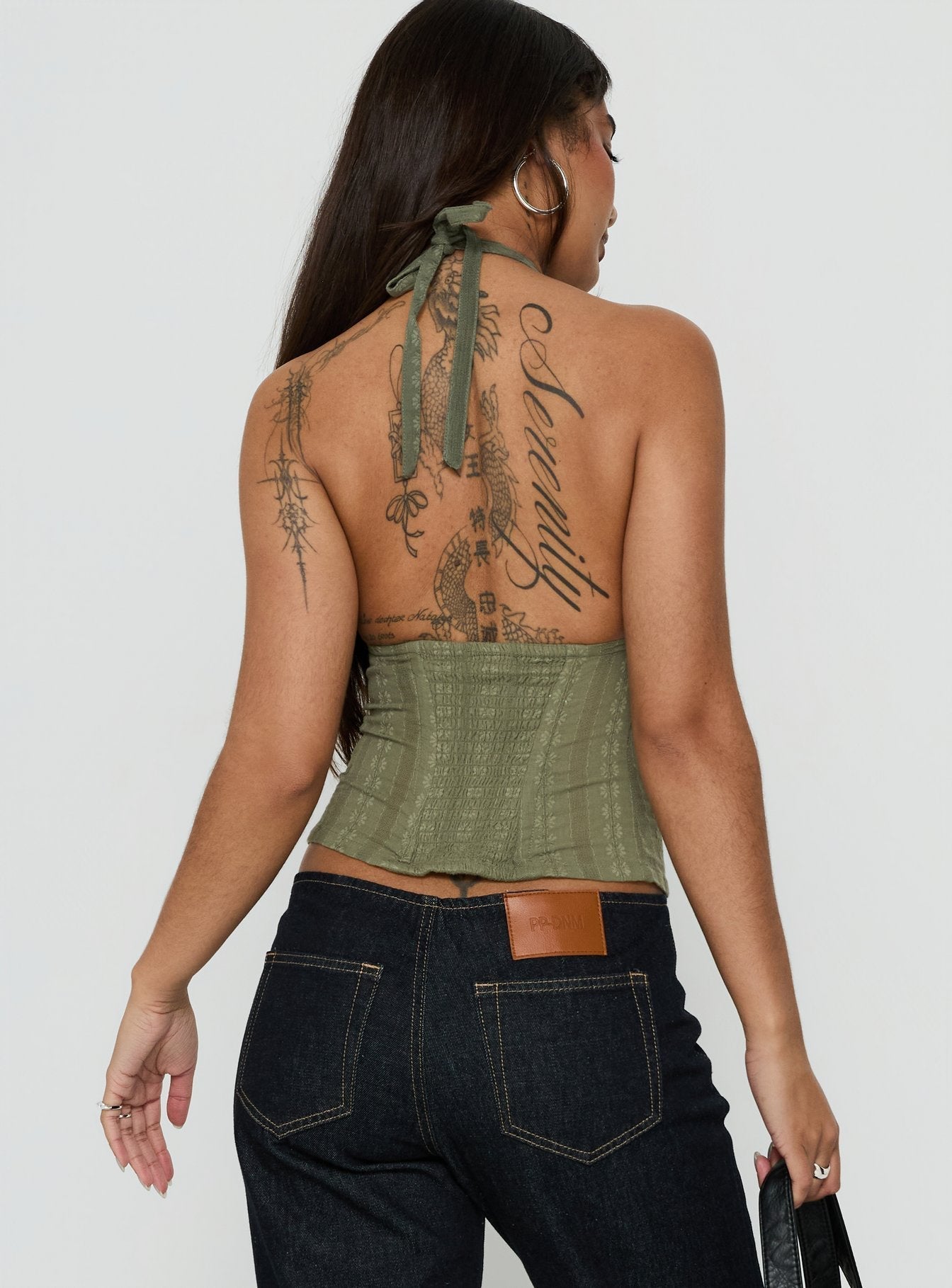 Call You Up Keyhole Backless Top Olive