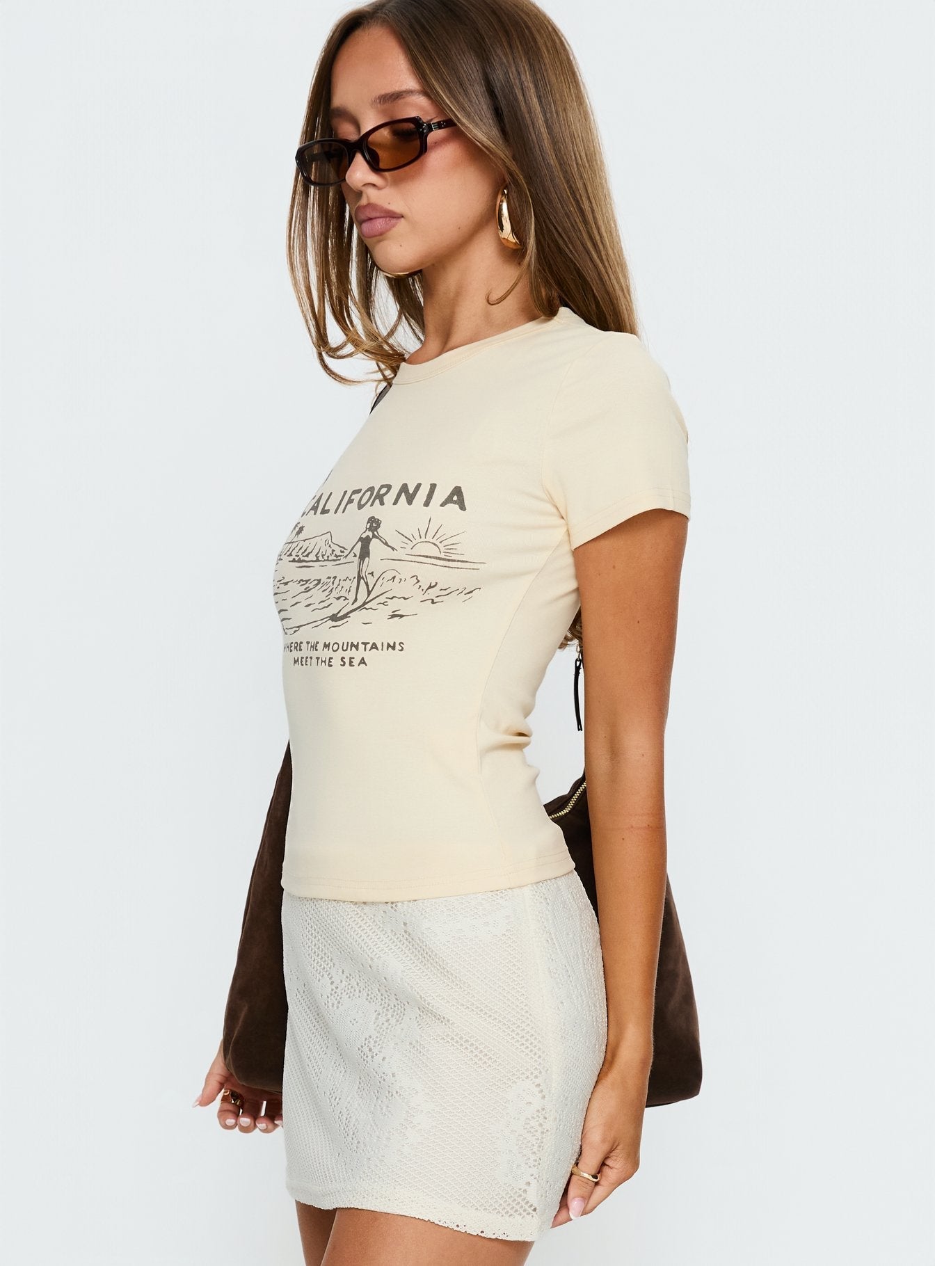 California Escape Graphic Baby Tee Cream