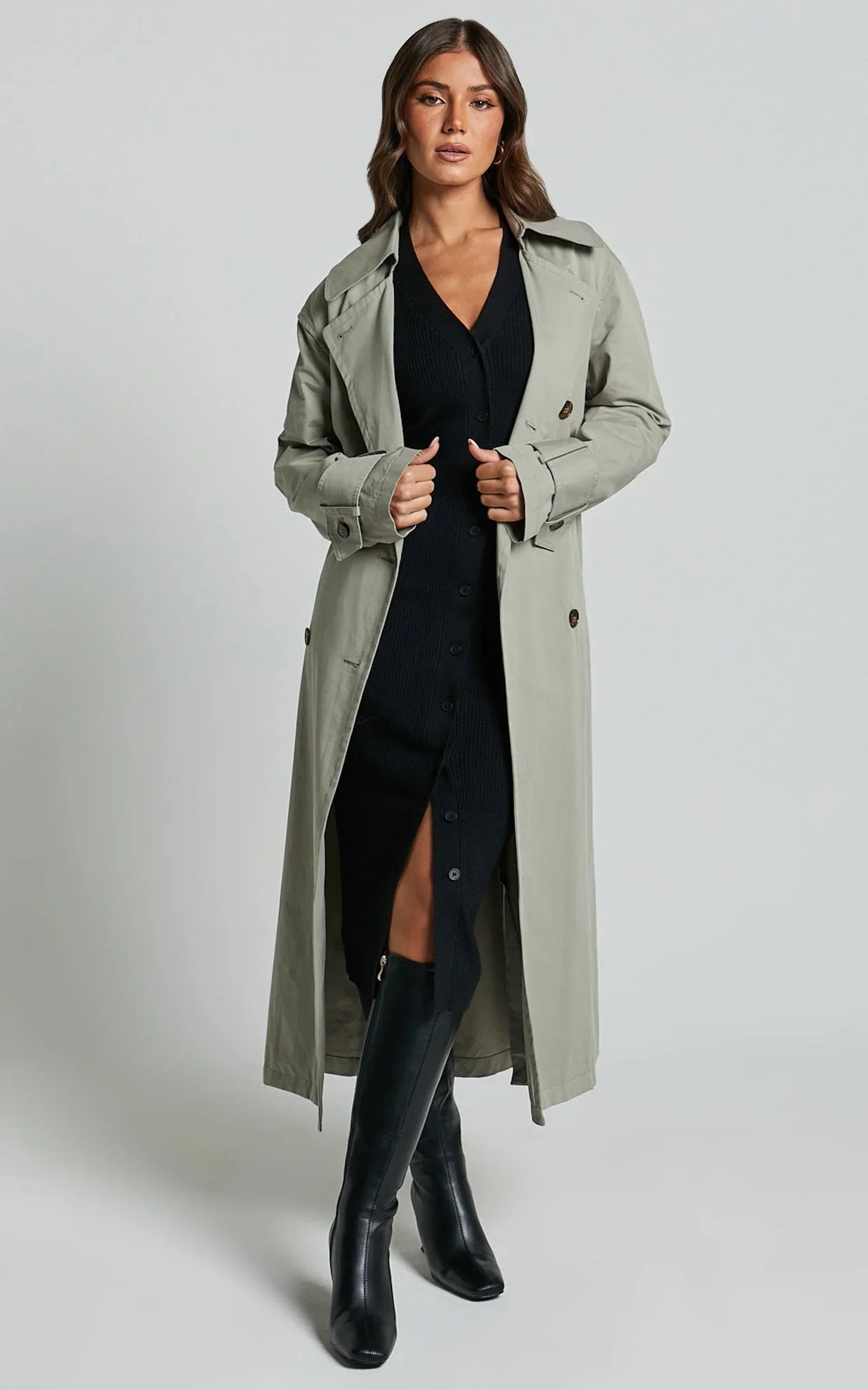 Leahanna Midi Dress - Button Front Knit Dress in Black