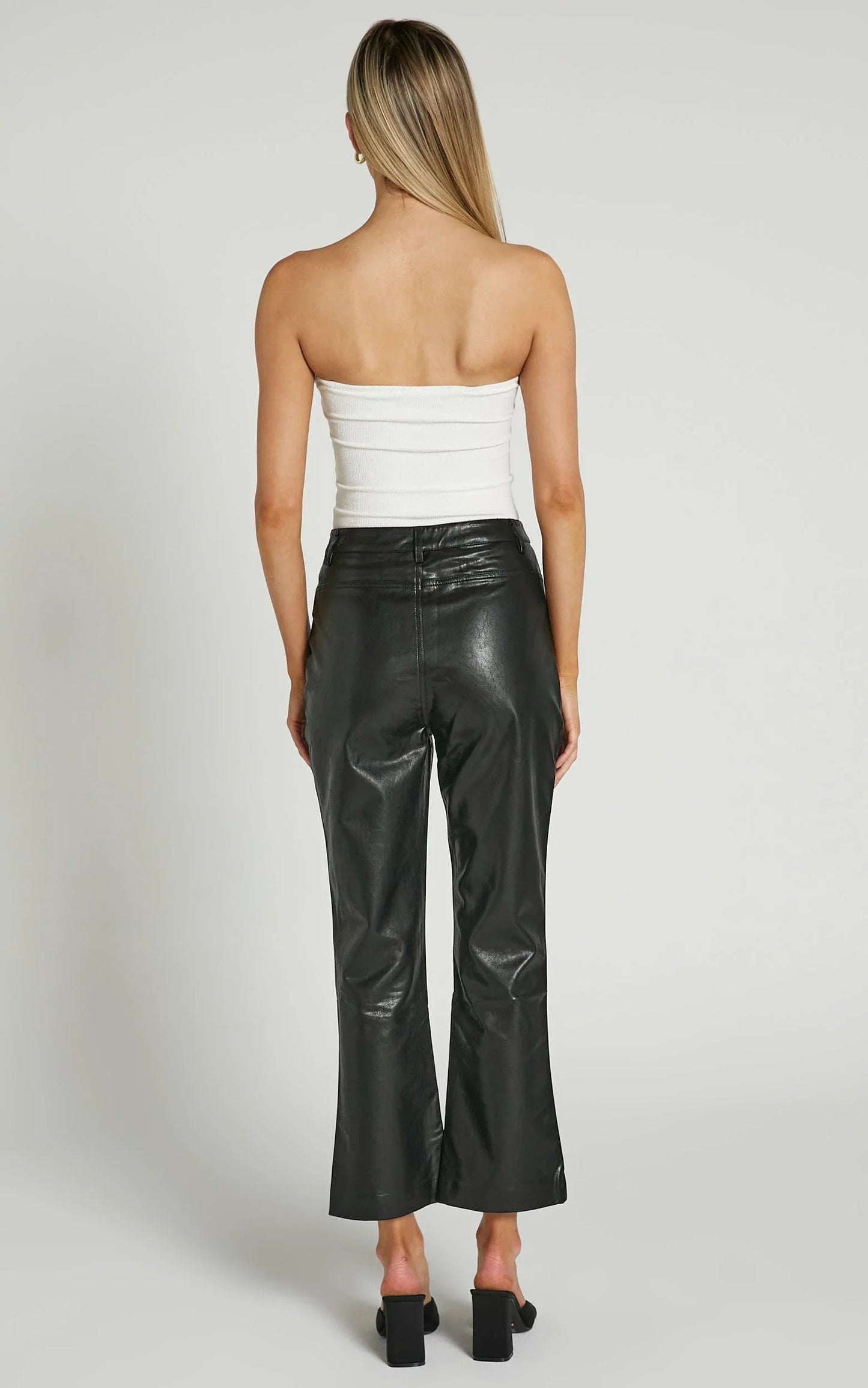 Maison Pant - High Waisted Faux Leather Flare Pant in Black