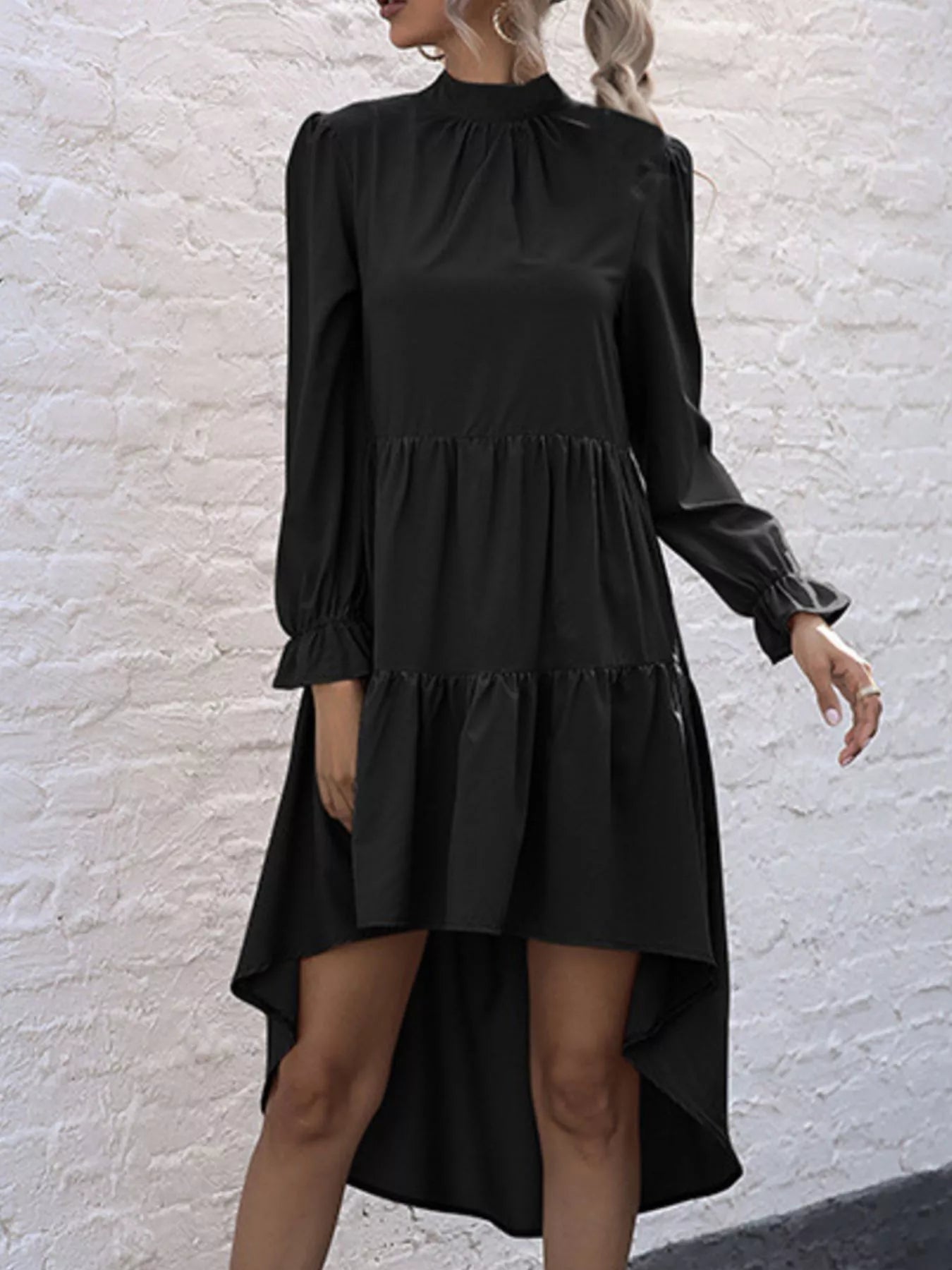 High-Low Flounce Sleeve Dress