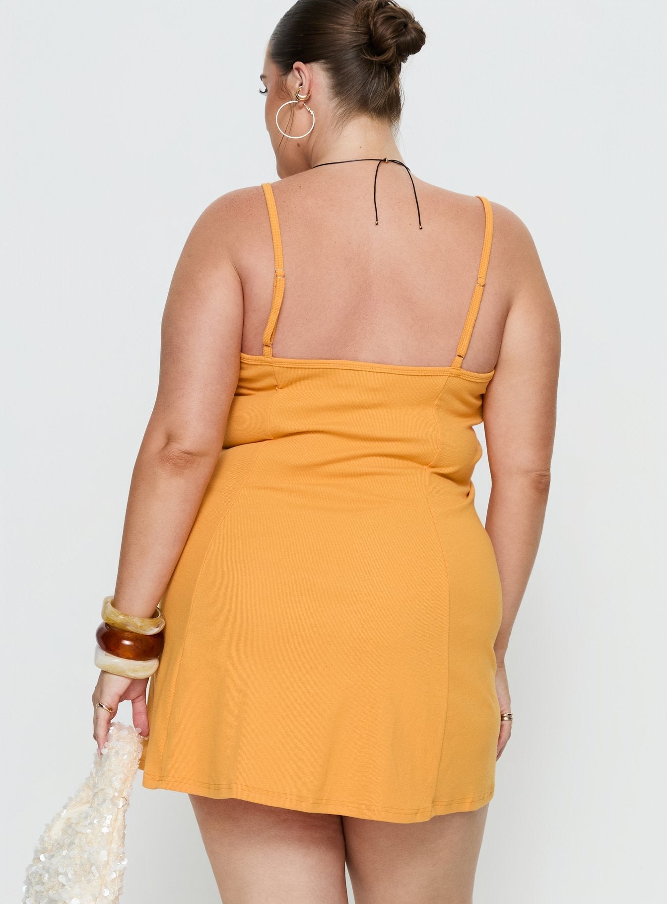 Admiration Bead Detail Mini Dress Orange Curve