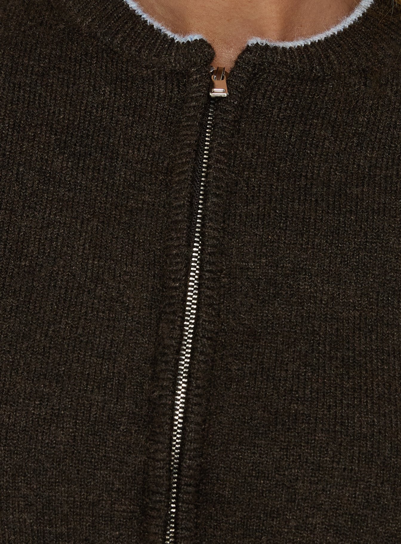 Amandi Zip Through Knit Jumper Chocolate / Blue