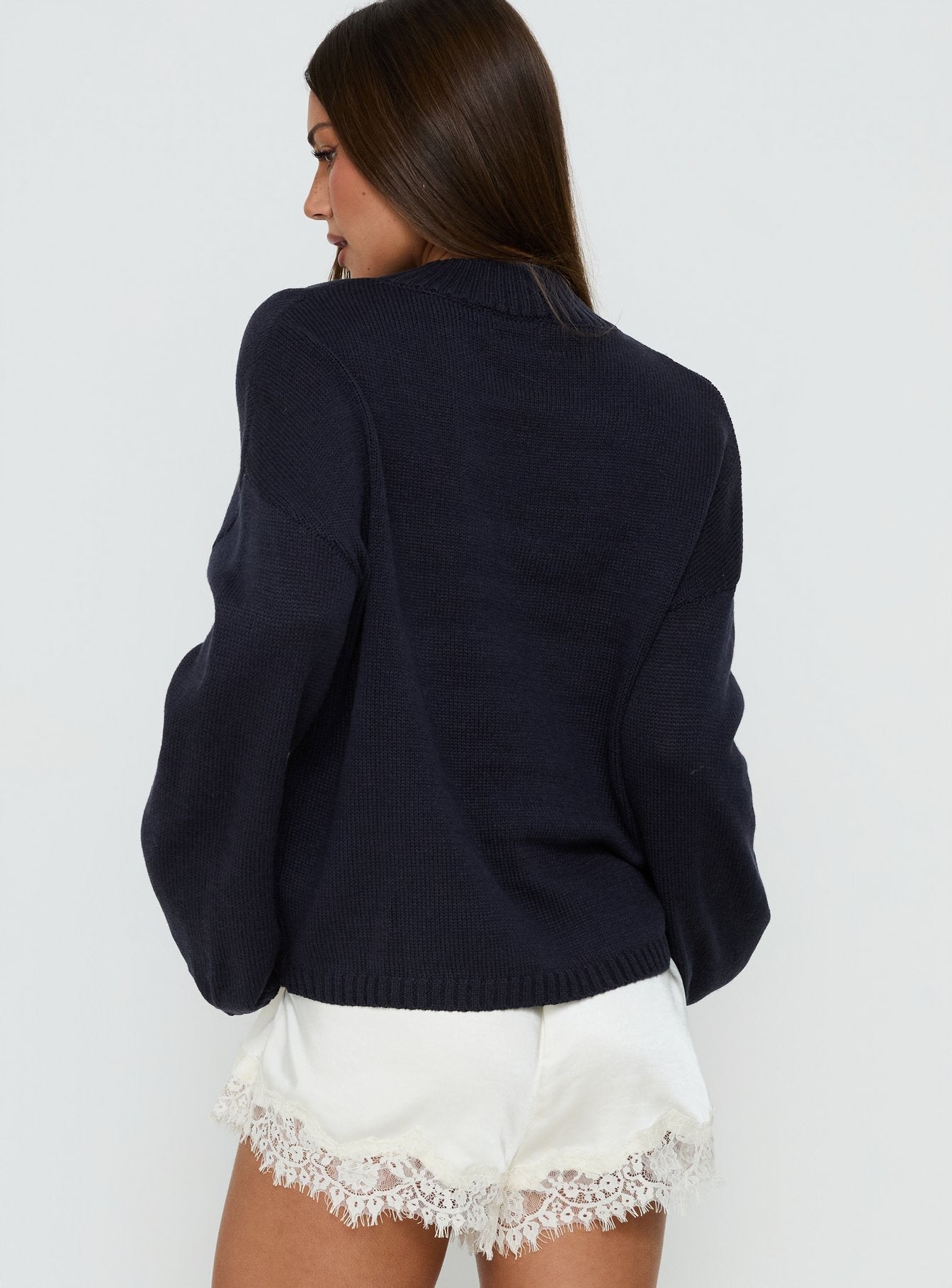 Alara Mock Neck Knit Sweater Navy