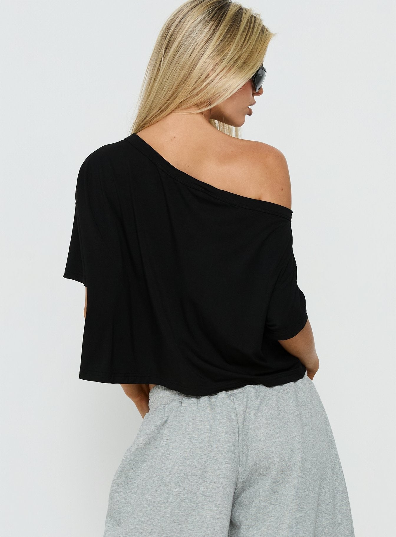 Bailea Off Shoulder Cropped Tee Black