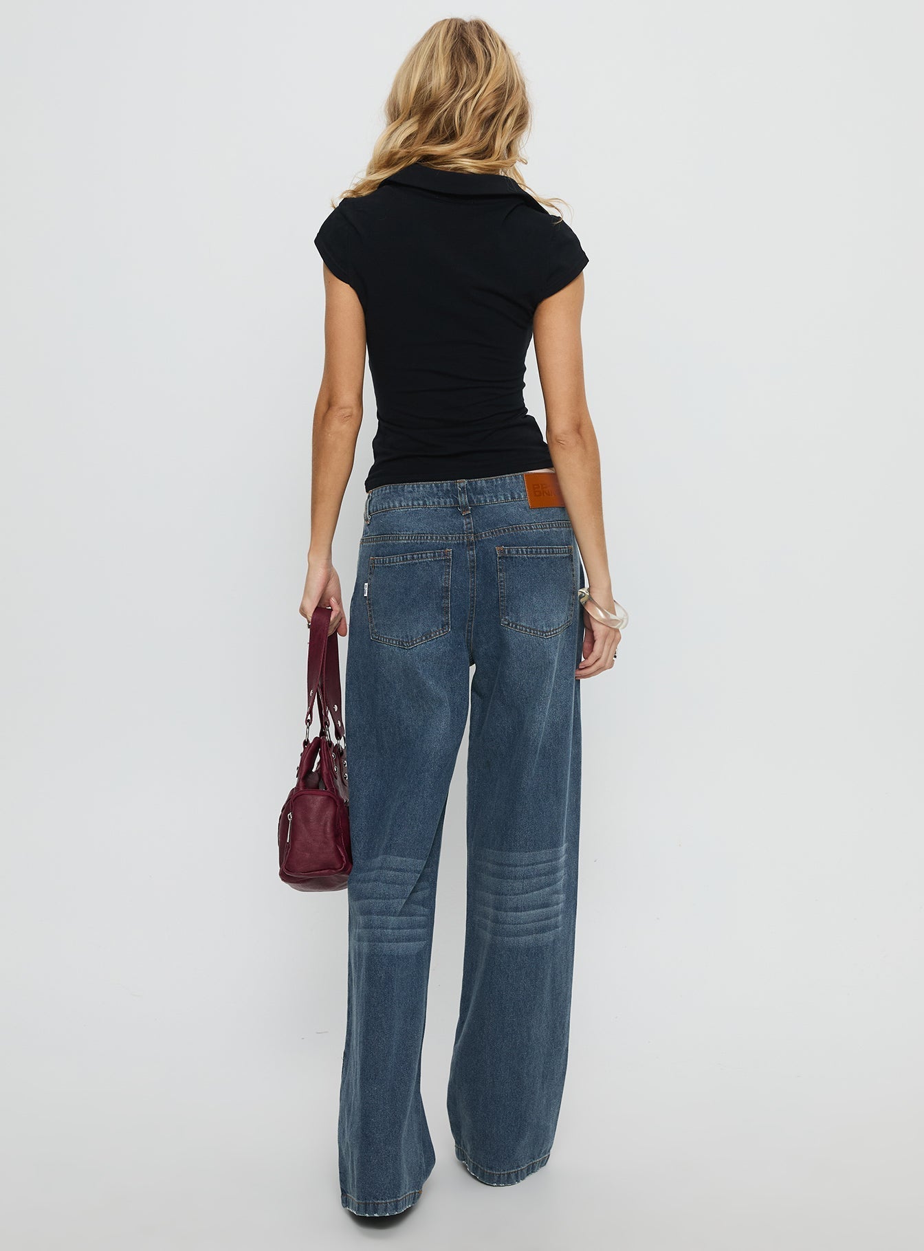 Born Again Mid Rise Straight Leg Contrast Detail Jeans Dark Blue