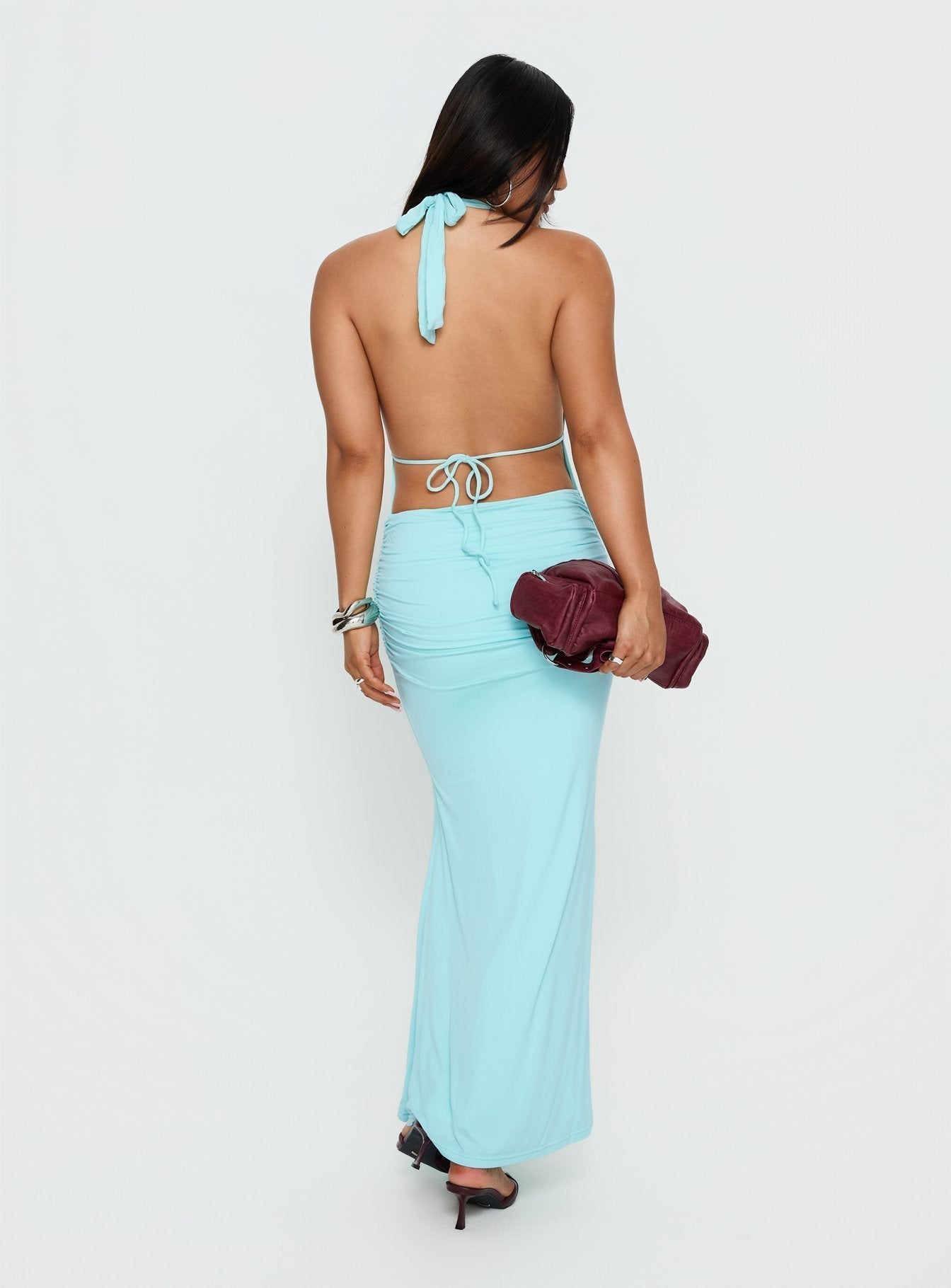 Aloise High Neck Draped Maxi Dress Cyan
