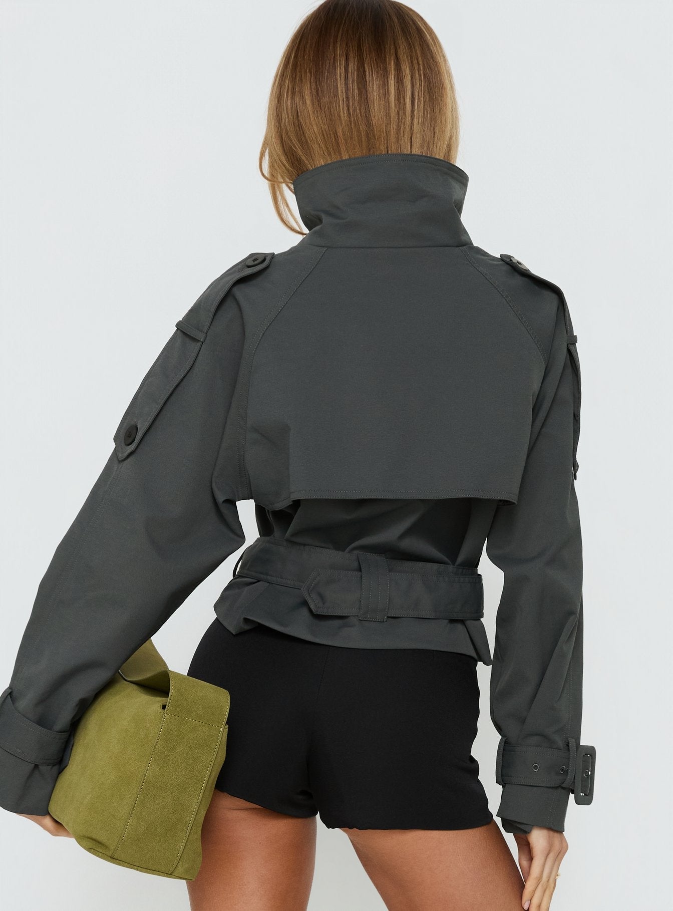 Blanc Cropped Trench Coat Olive