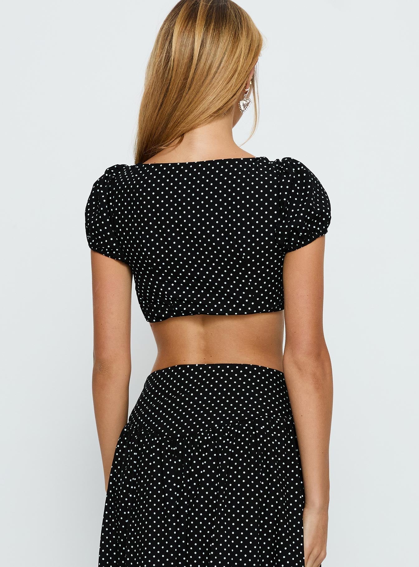 Alletta Tie Up Micro Crop Top Black Polka