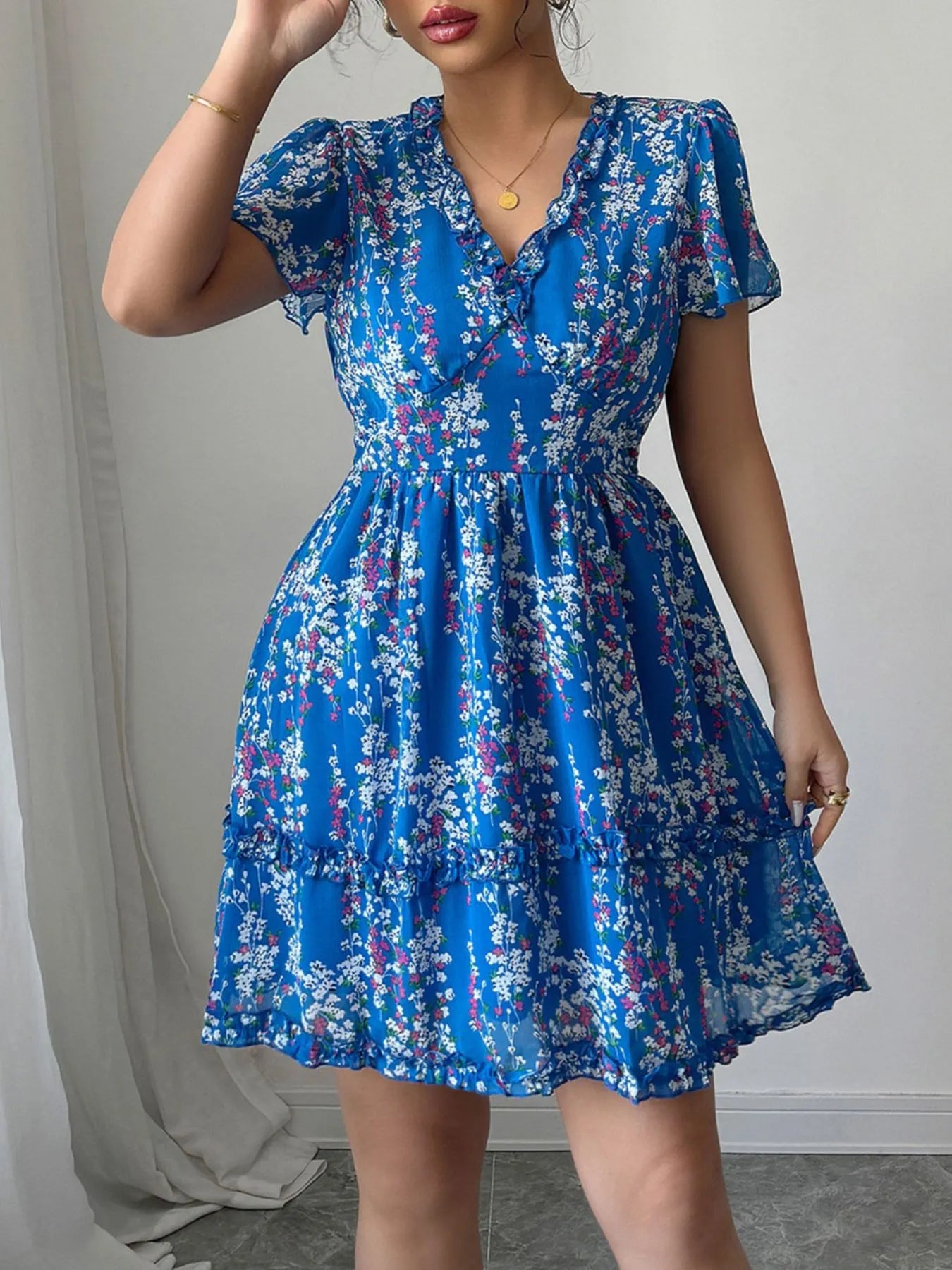 Floral Wrap Dress with Flutter Sleeves