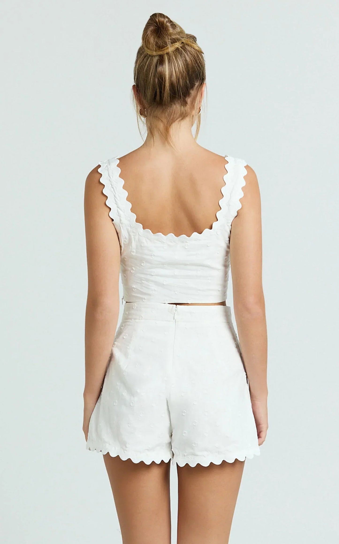 Mabel Two Piece Set - Square Neck And Matching Shorts Set in White