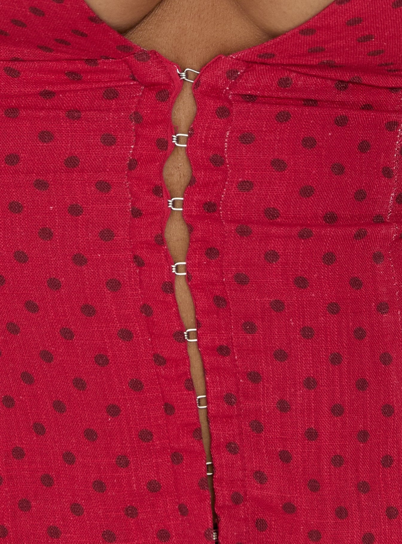 Alissea Keyhole Linen Blend Top Red Polka
