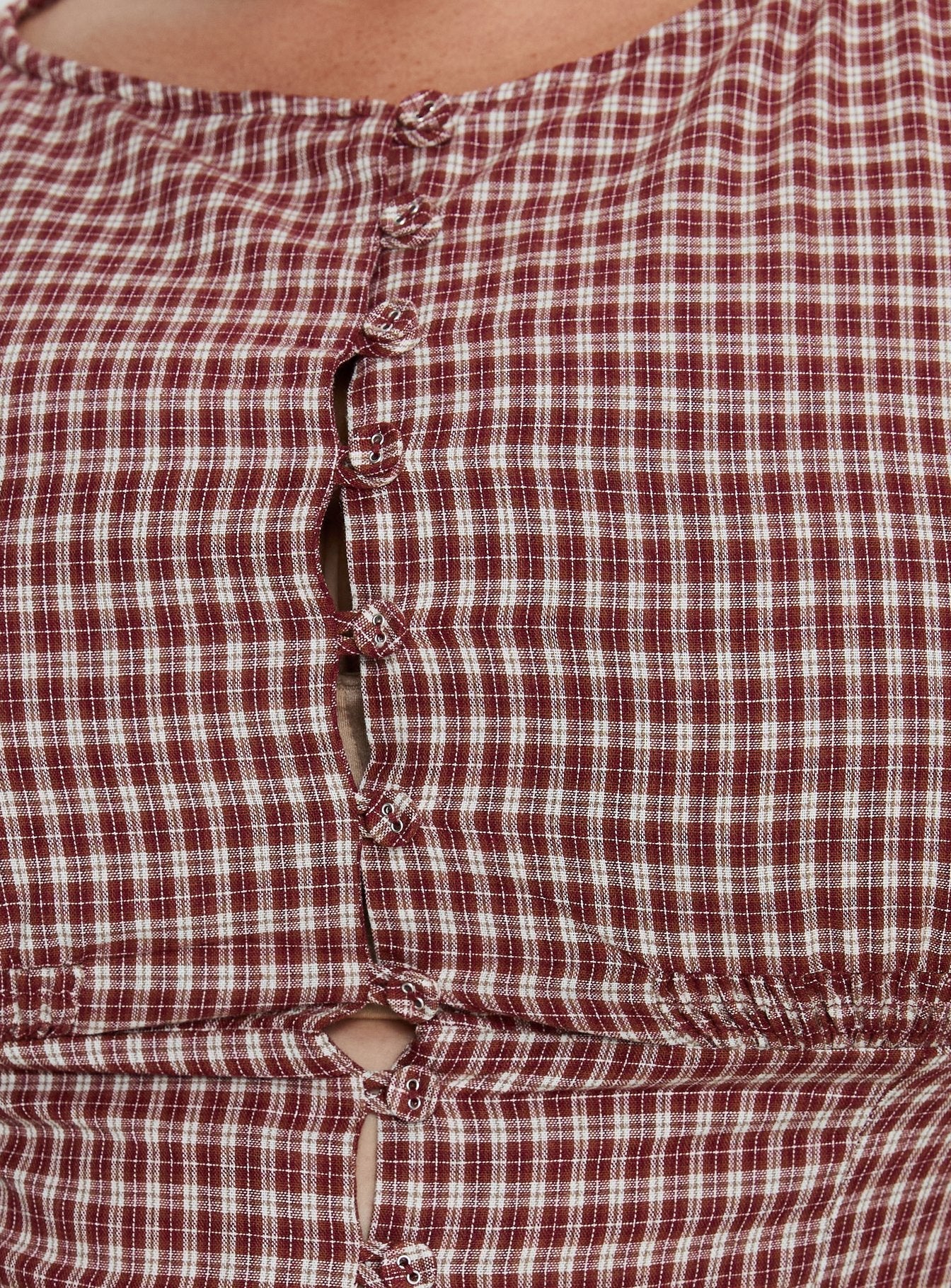 Alixandra Puff Sleeve Blouse Top Red Check Curve