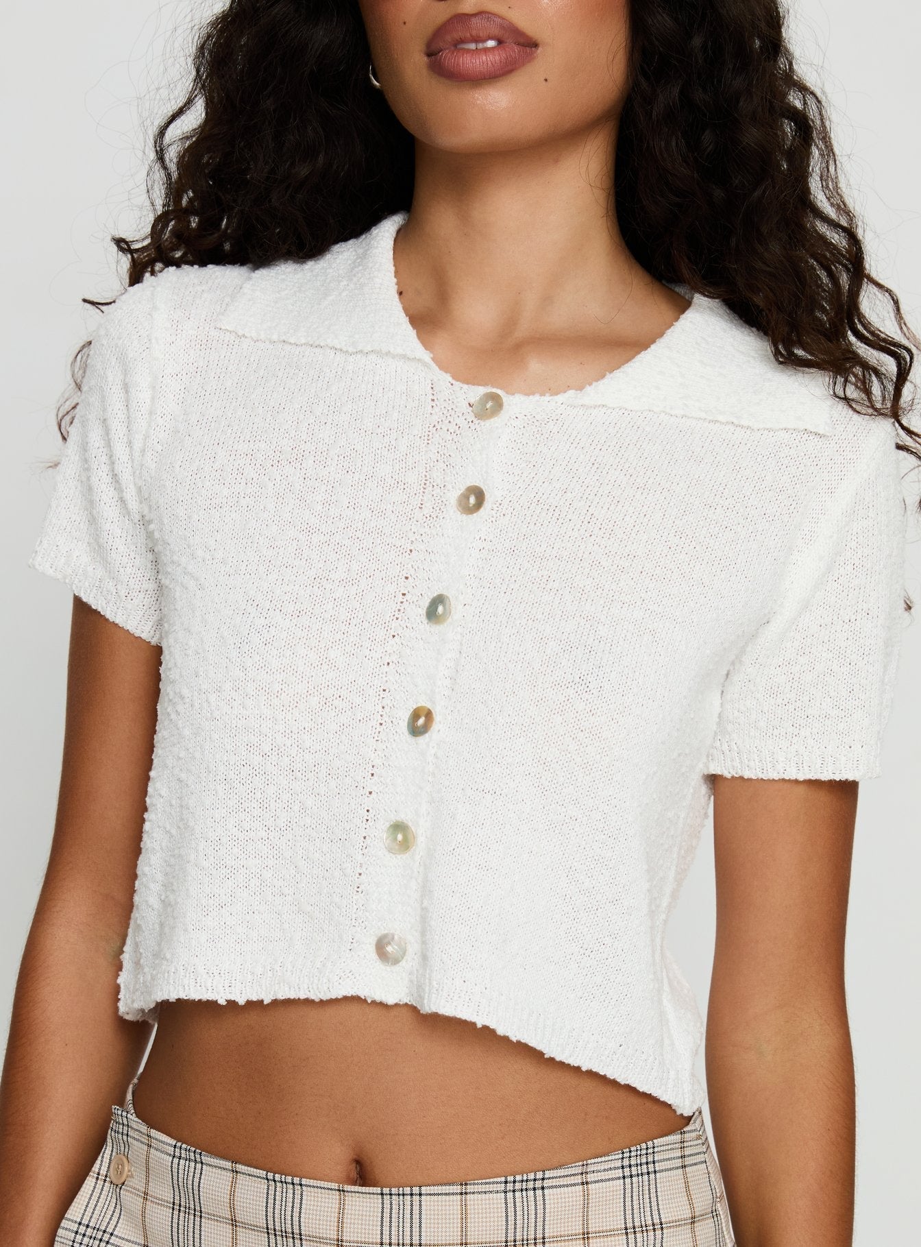 Brenee Button Up Collared Top White