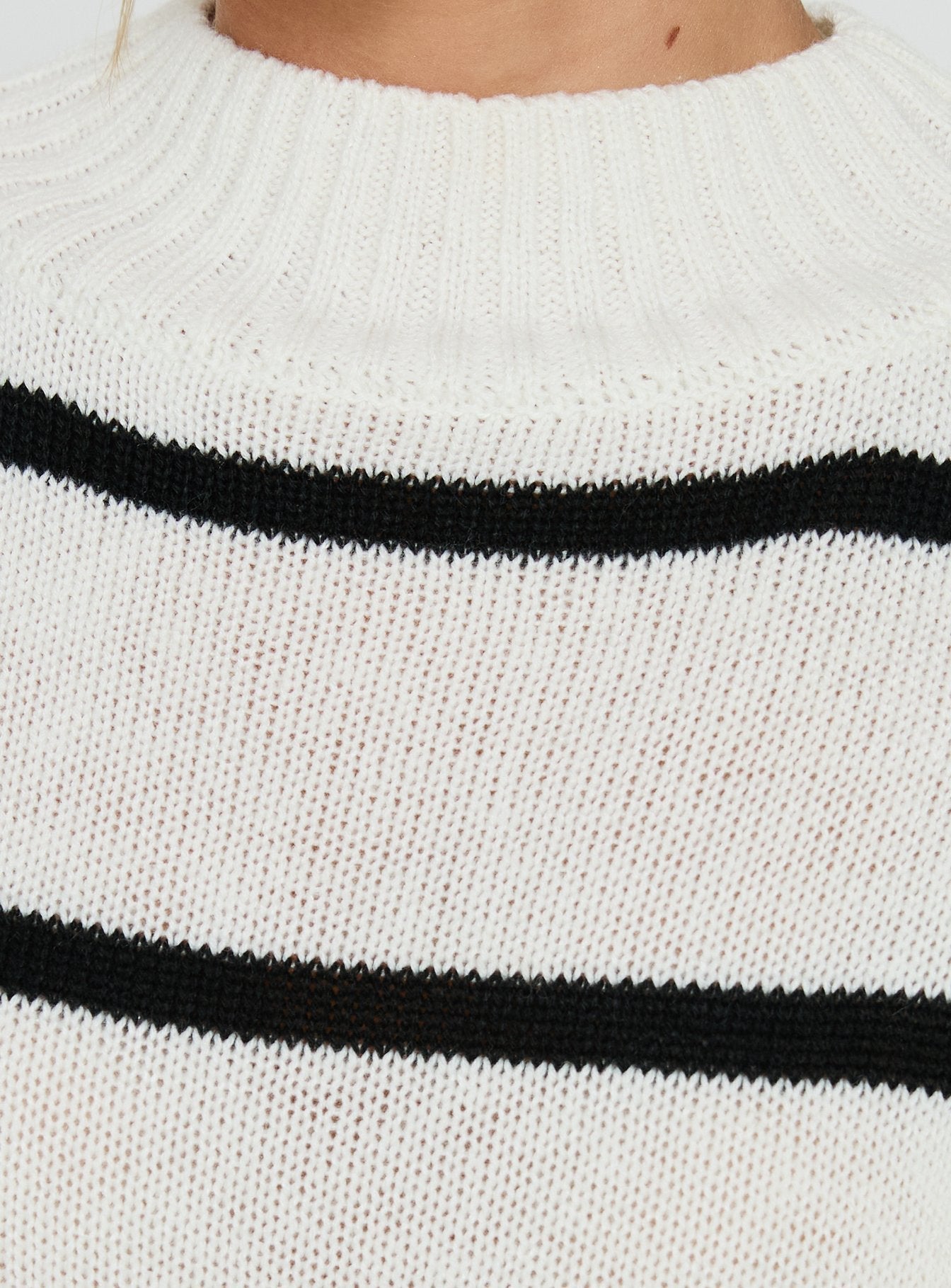 Alara Mock Neck Knit Sweater White Stripe