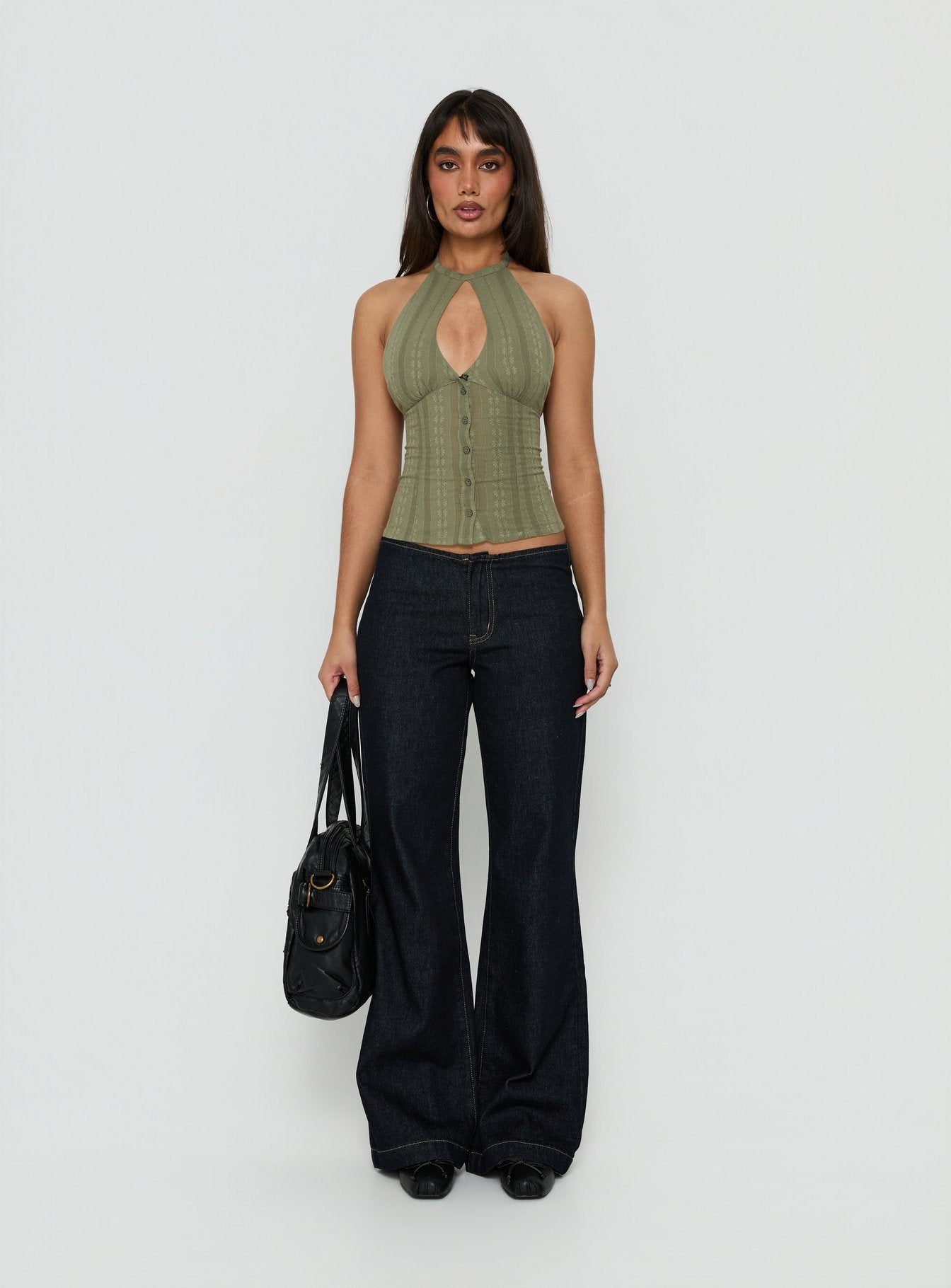 Call You Up Keyhole Backless Top Olive