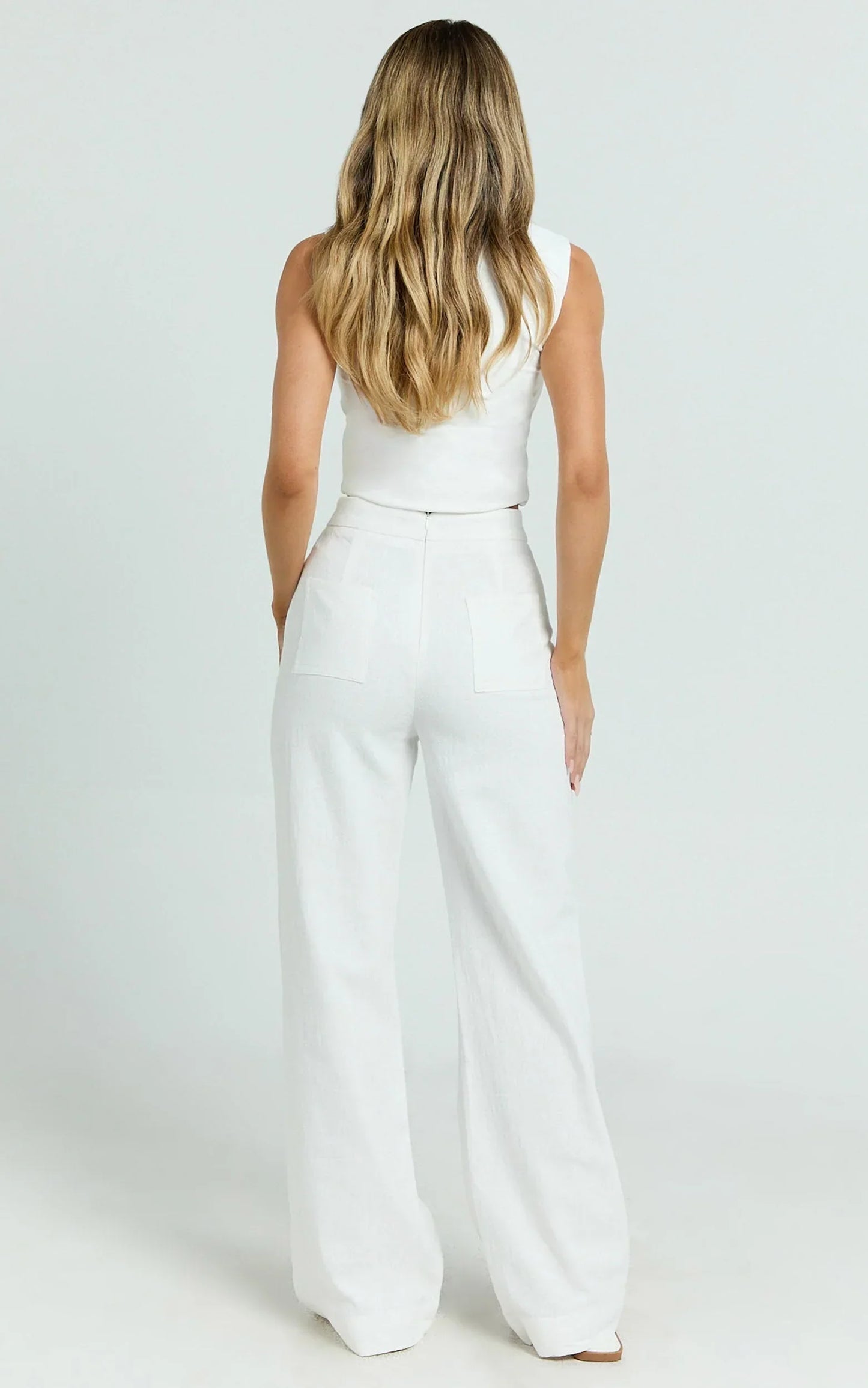 Narcisa Pants - Linen Look High Waist Bootleg Pants in White