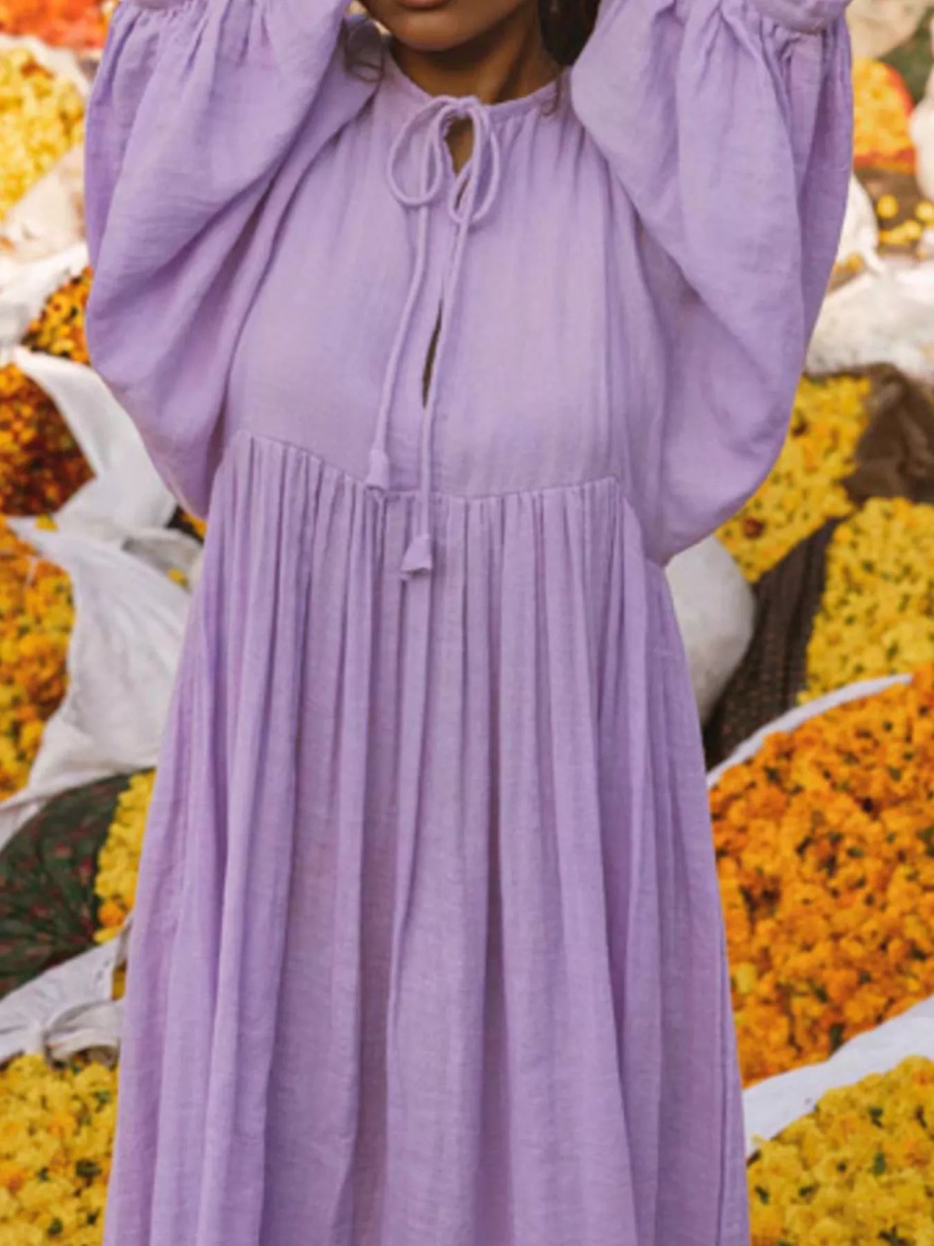 Tie Neck 3/4 Sleeve Midi Dress