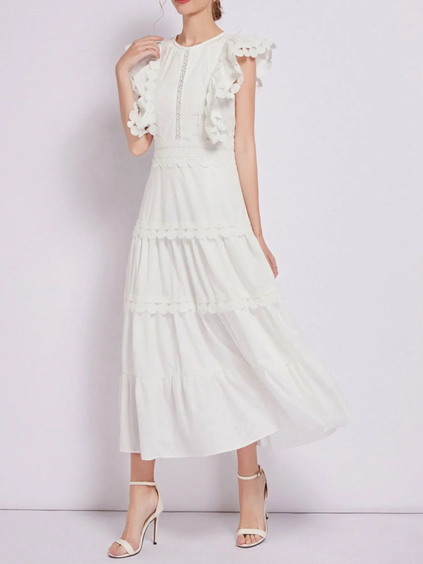 Sleeveless Ruffled Tiered Dress with Embroidered Trim
