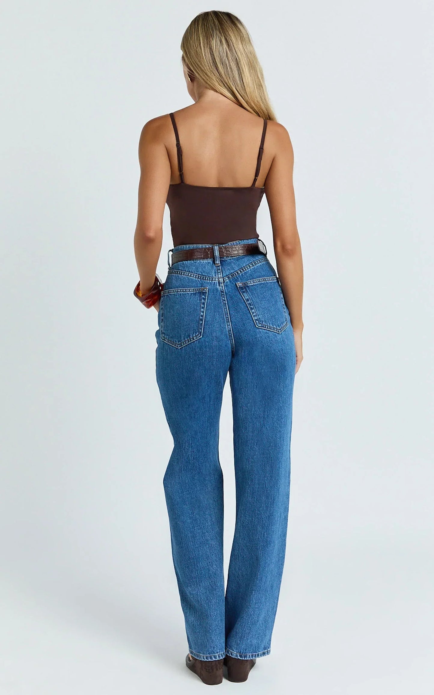 Nessa Jeans - High Waist Straight Leg Jeans in Dark Blue Wash