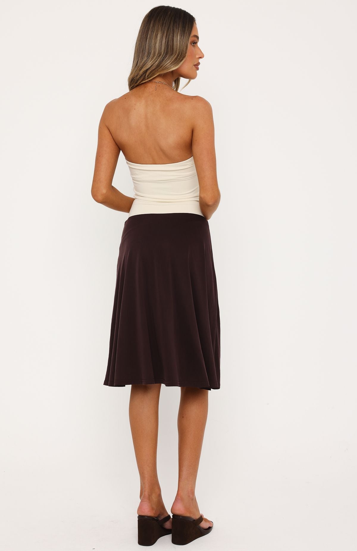 All Eyes Here Strapless Midi Dress Cream/Chocolate