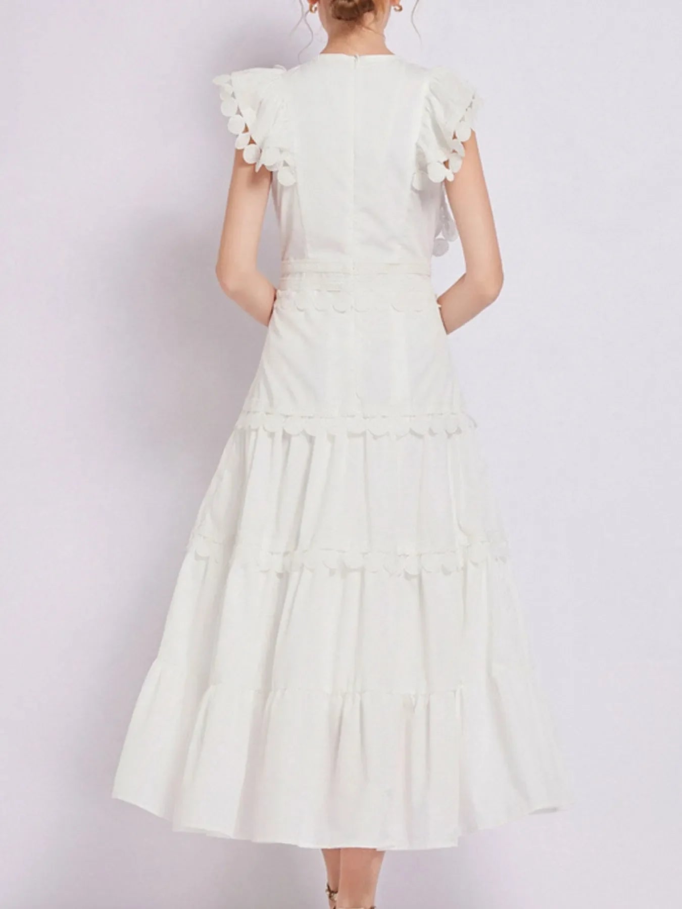 Sleeveless Ruffled Tiered Dress with Embroidered Trim