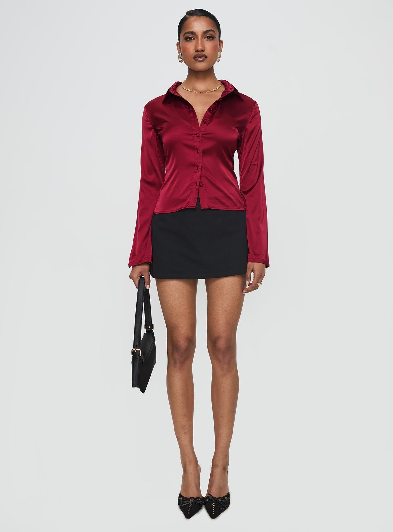 Anni Satin Shirt Burgundy