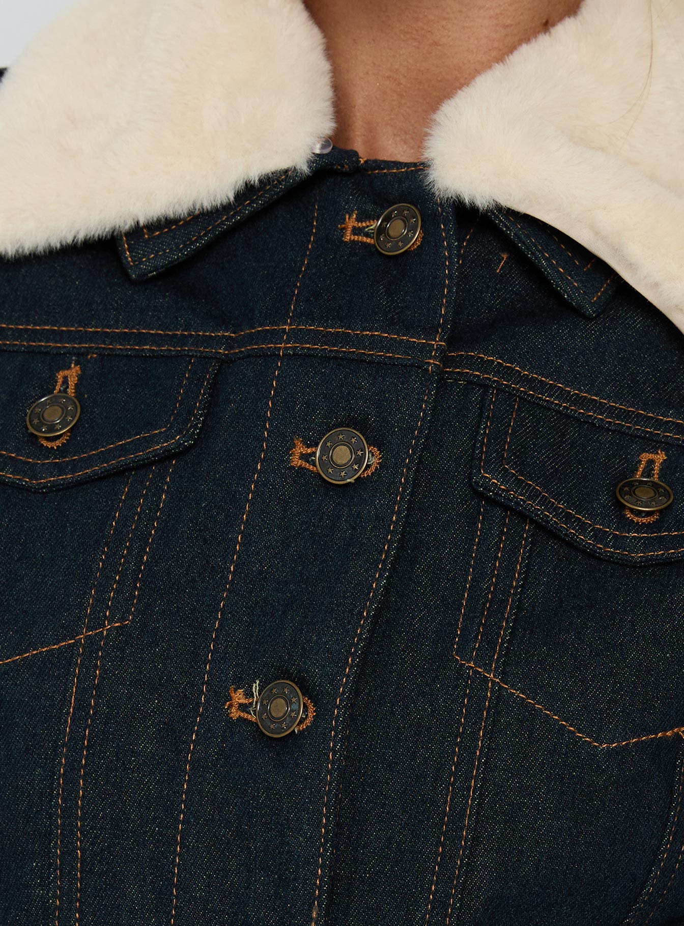 Apres Faux Fur Trim Denim Jacket Indigo