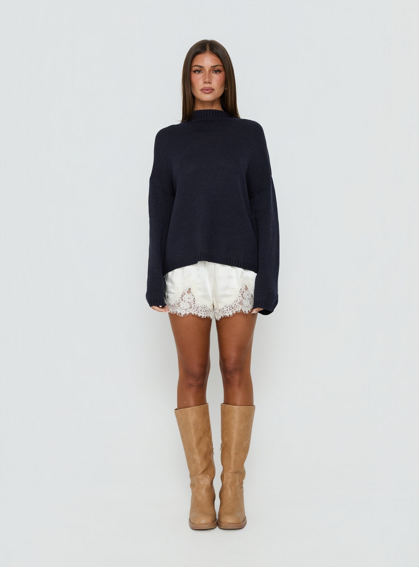 Alara Mock Neck Knit Sweater Navy