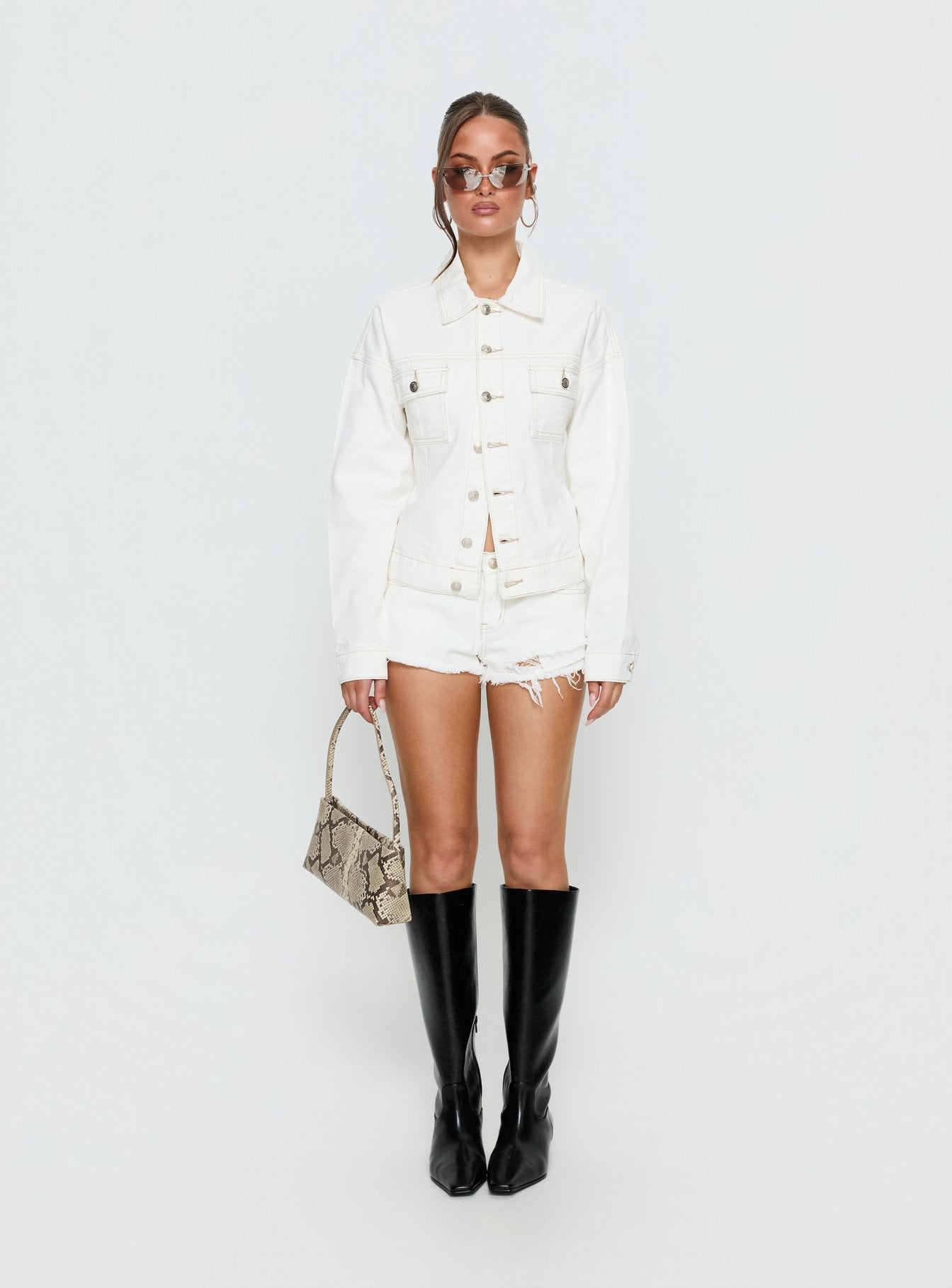 Caresse Cinched Denim Jacket White