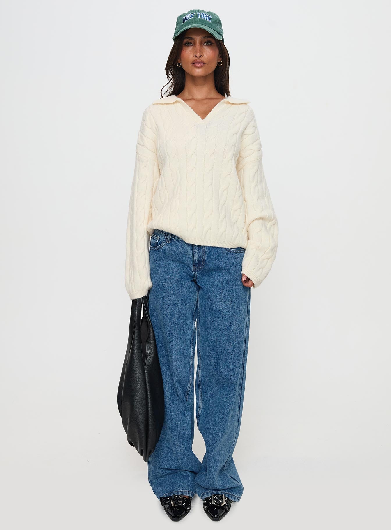 Brodey Collared Cable Knit Sweater Cream