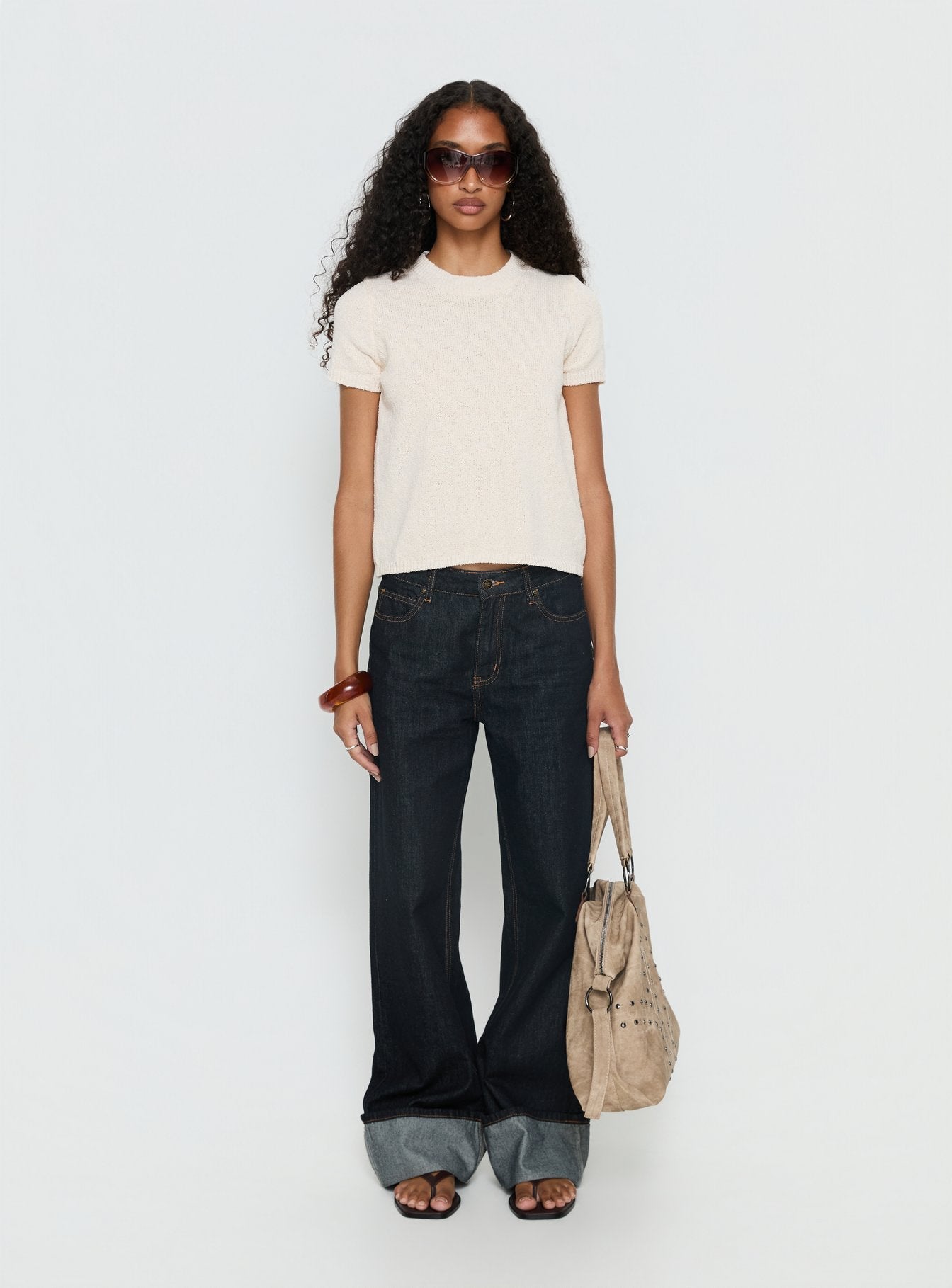 Ashfield Crew Neck Short Sleeve Top Beige