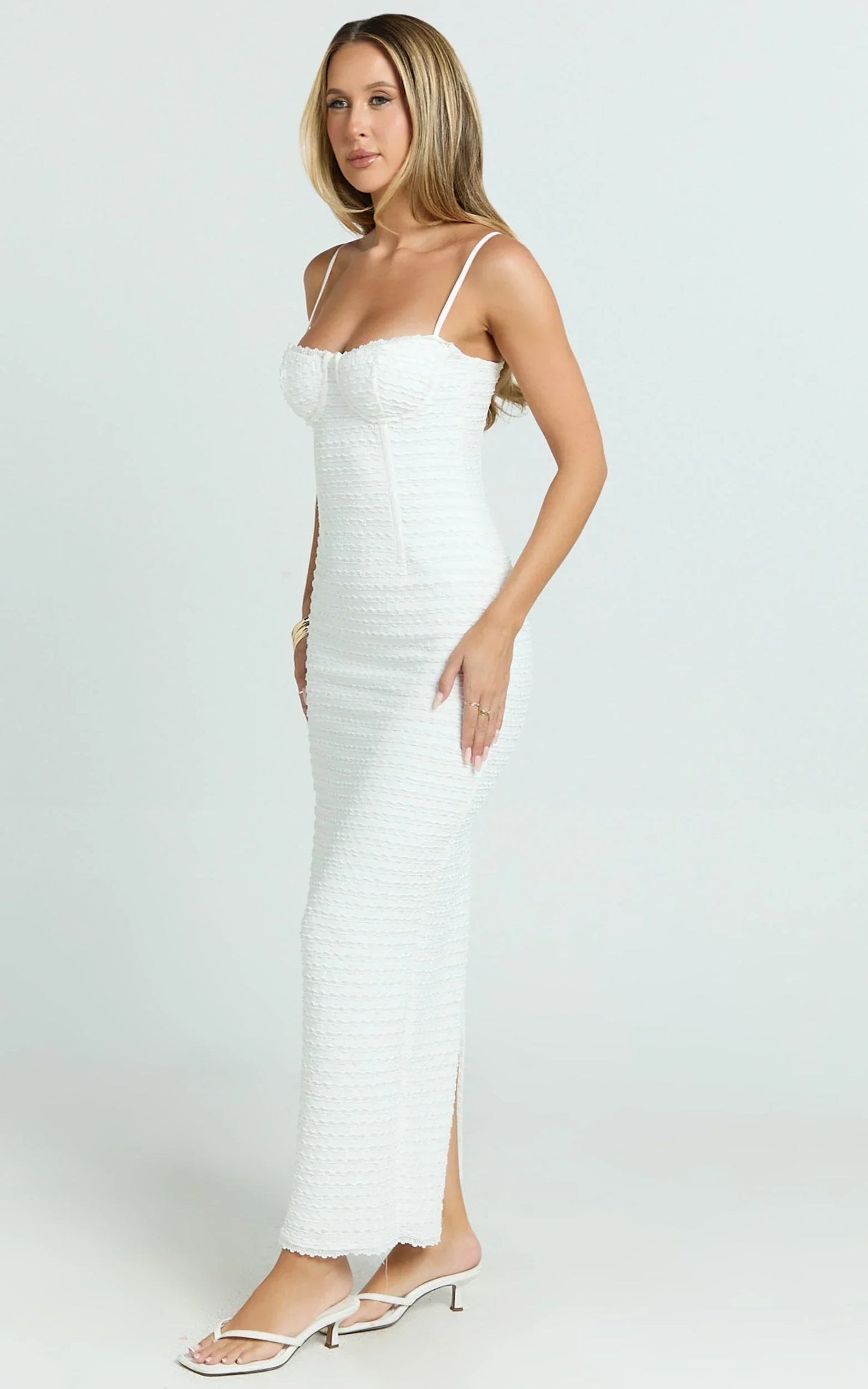Marcelina Maxi Dress - Sweetheart Neck Bodycon Dress in Off White