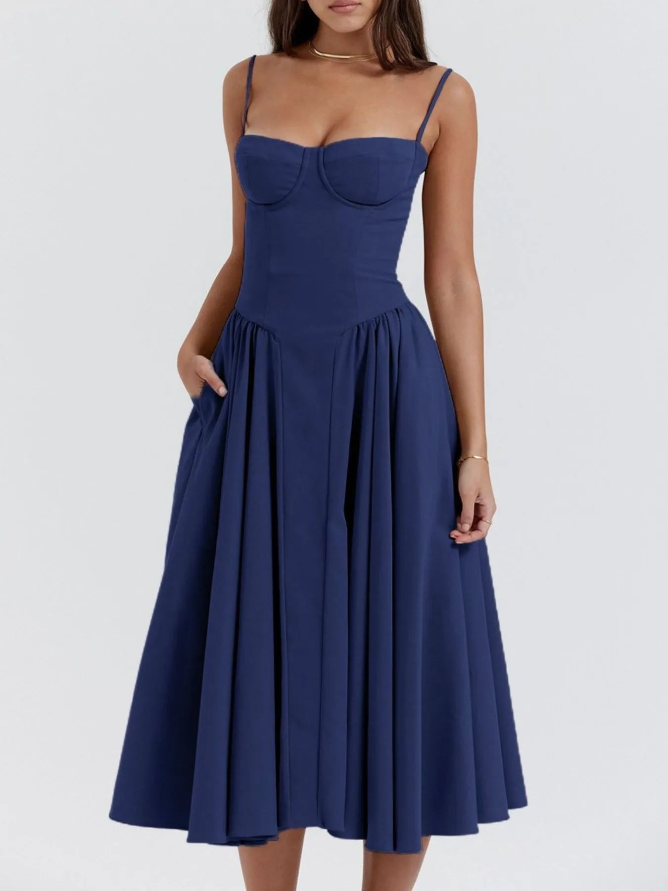 Sweetheart Neck Ruched Midi Dress