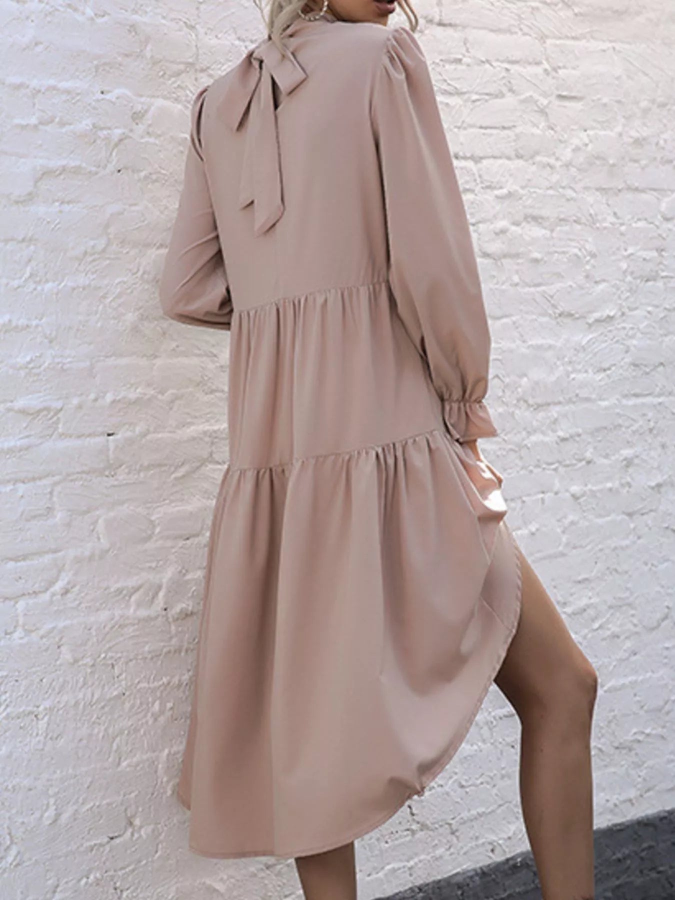 High-Low Flounce Sleeve Dress