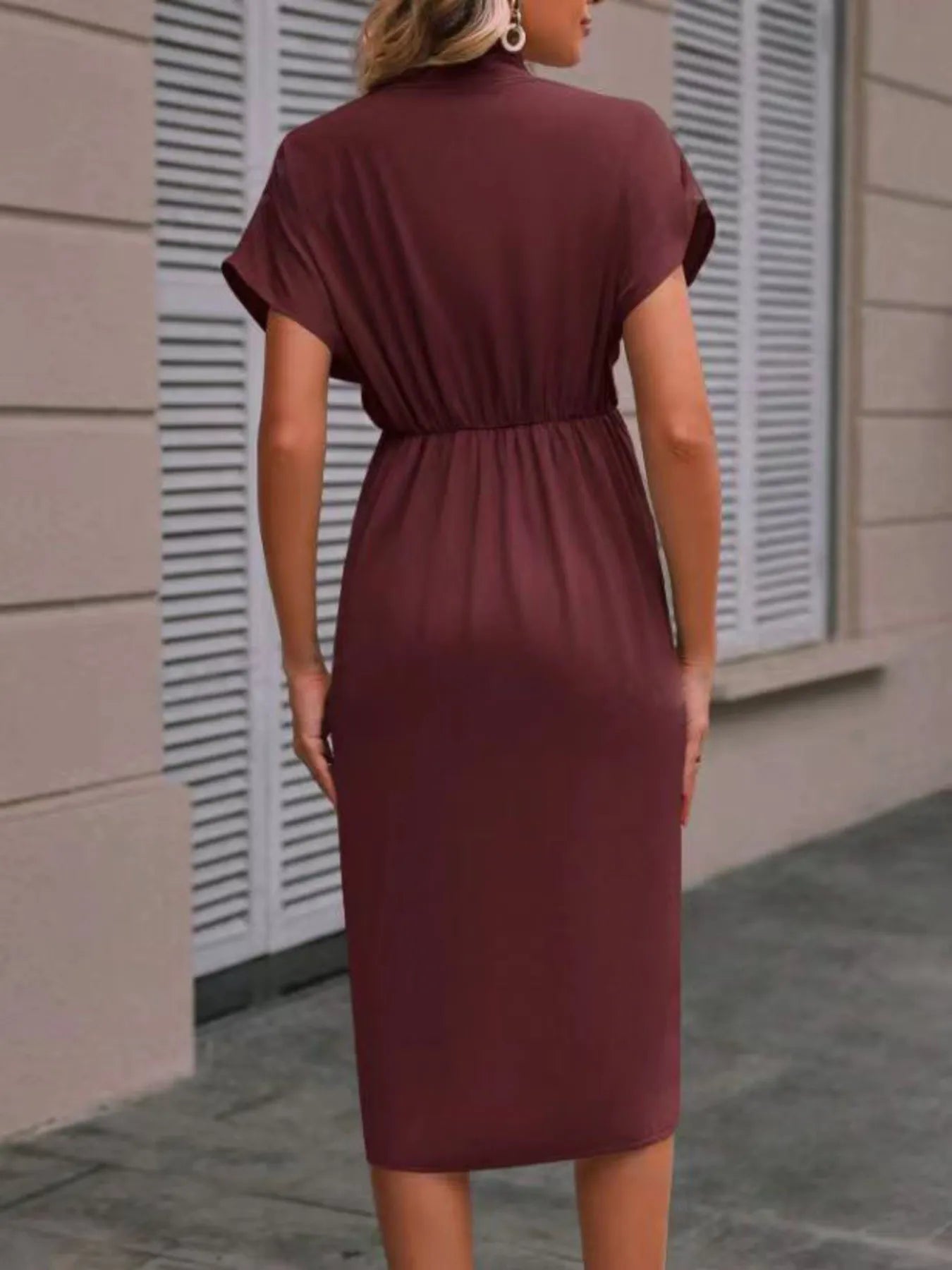 Ruched Surplice Short Sleeve Dress