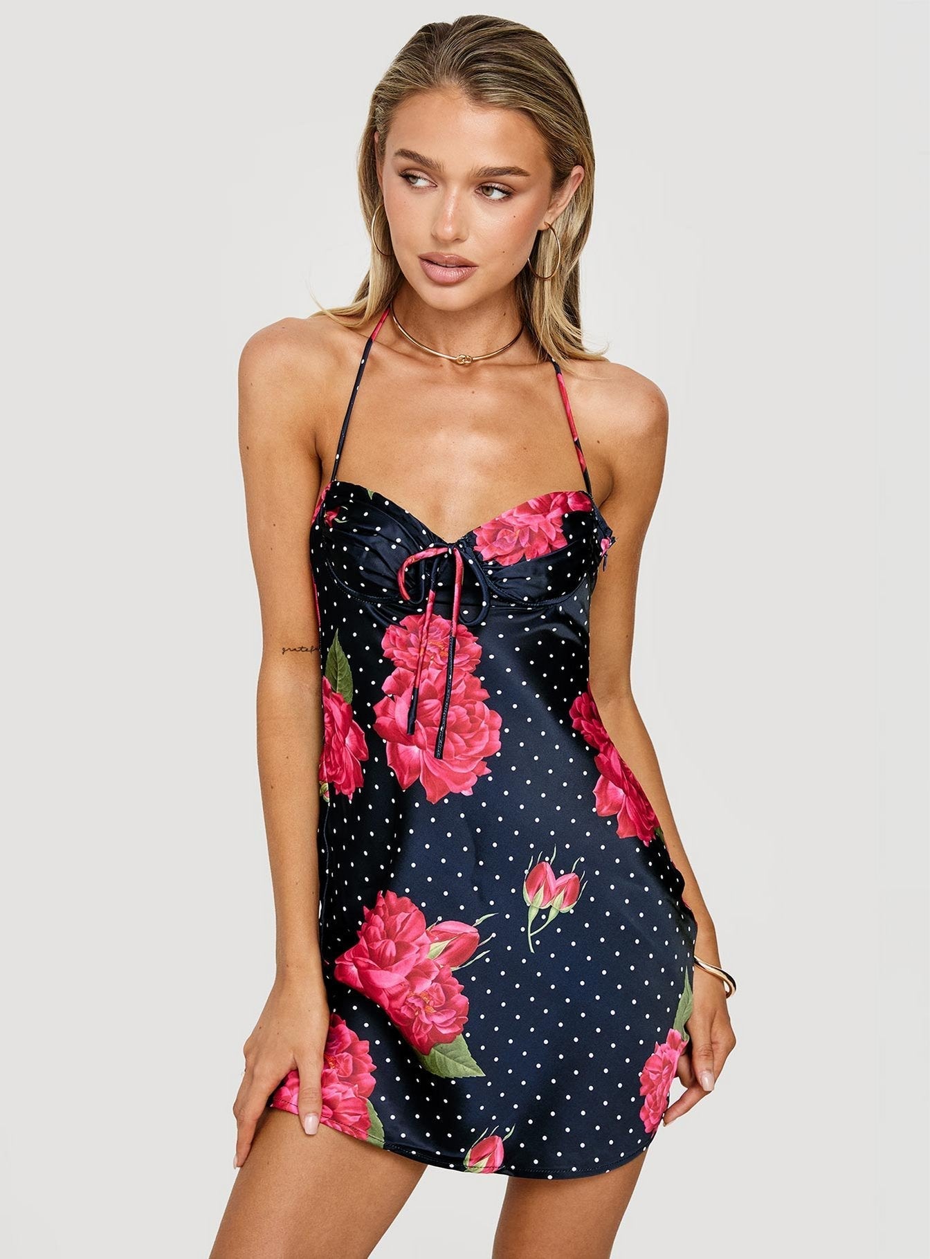 Avabelle Halter Mini Dress Black Floral