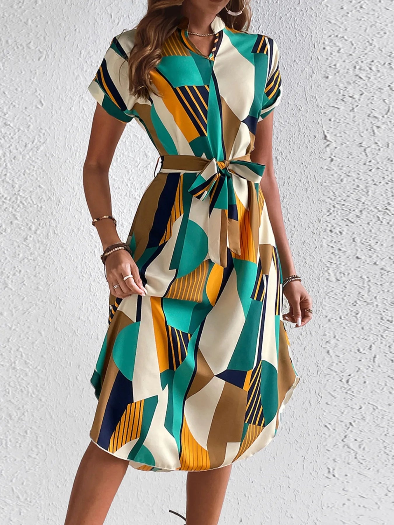 Tie Waist Short Sleeve Dress