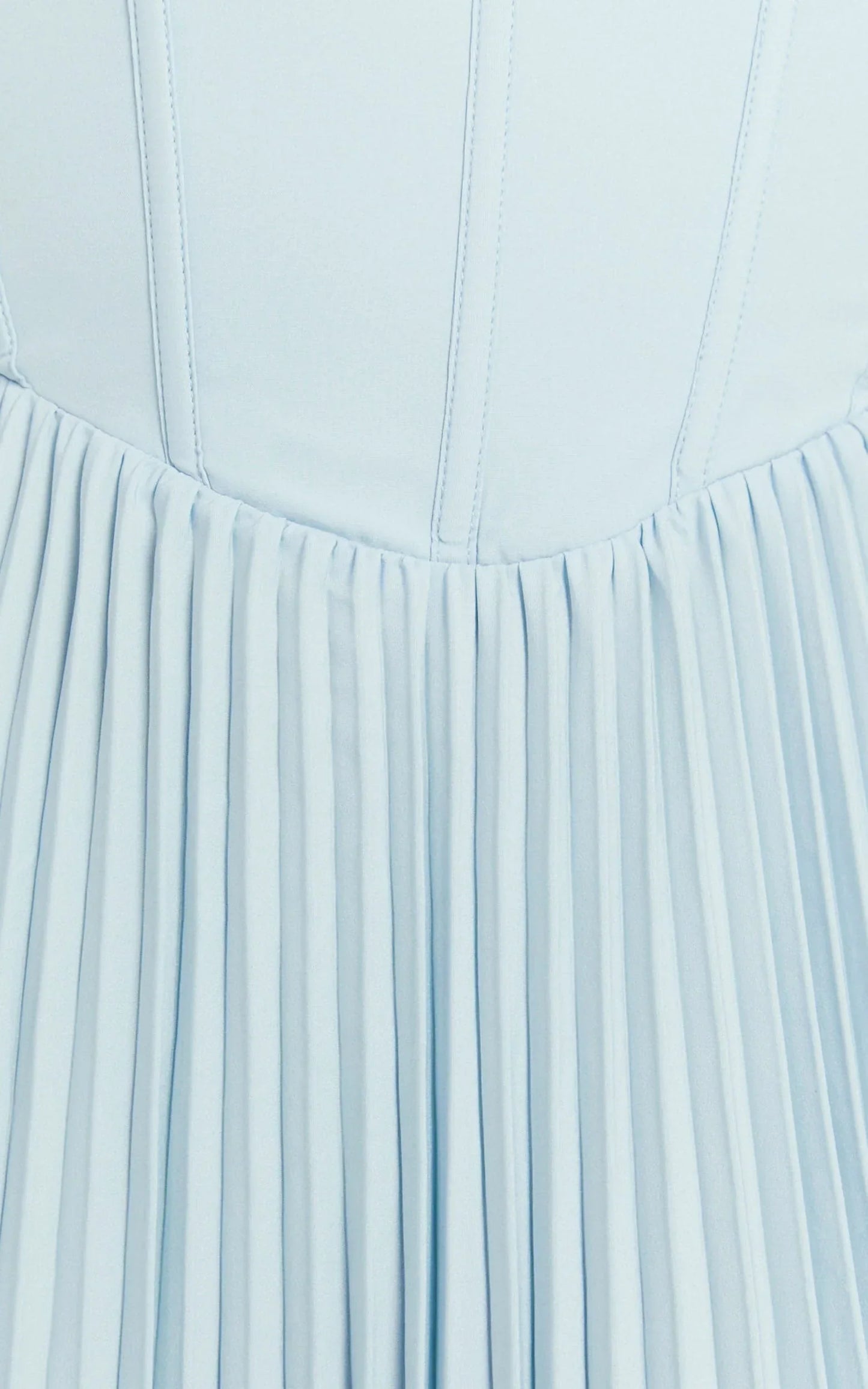 Loretta Midi Dress - Lace Up Back Bustier Pleated Dress in Light Blue