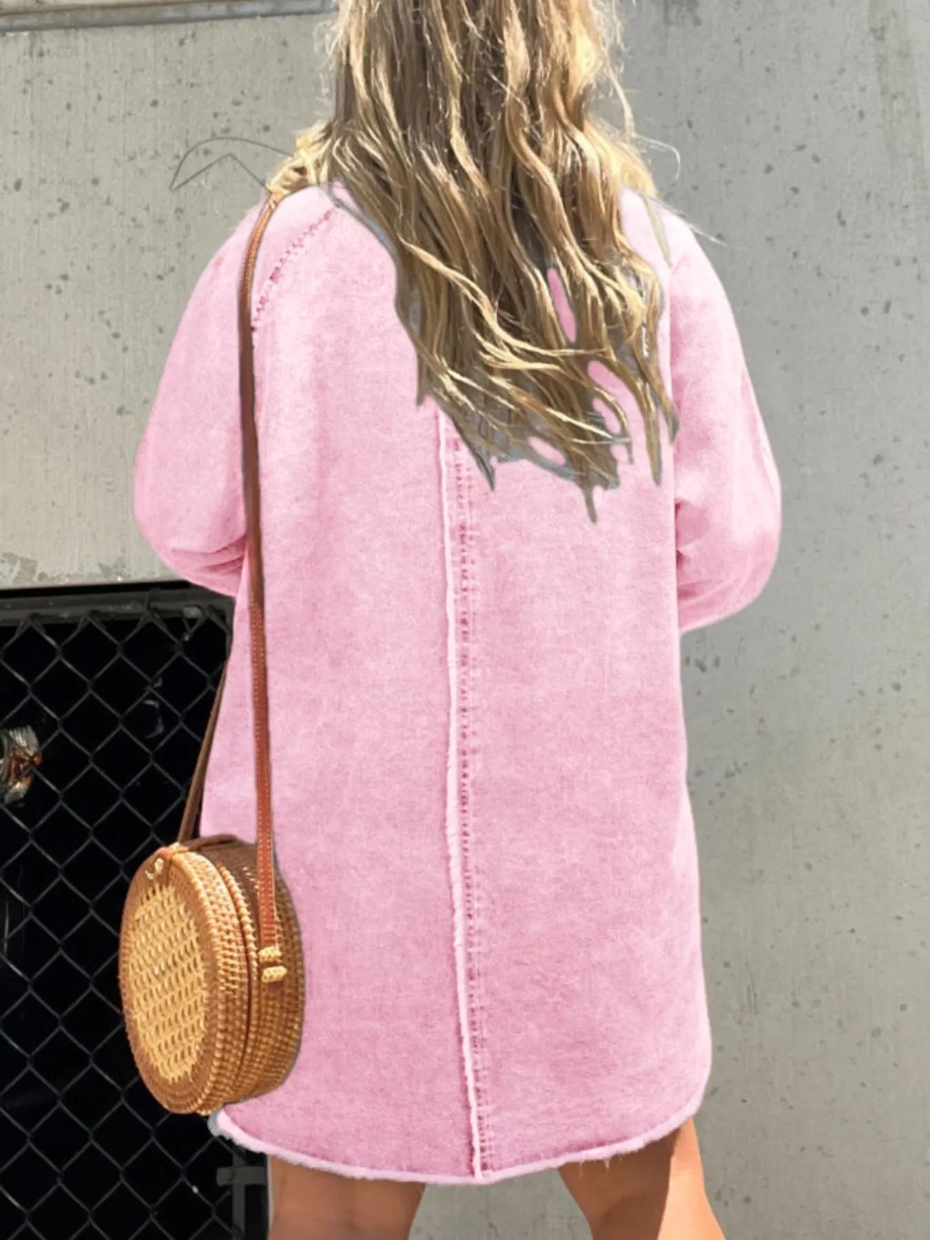 Full Size Button-Front Long Sleeve Denim Shirt Dress Plus Size