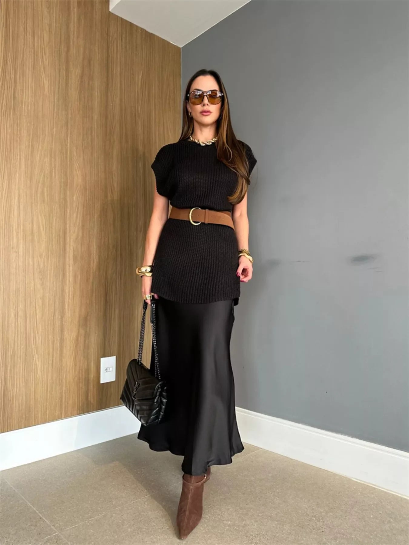 Round Neck Cap Sleeve Sweater Dress