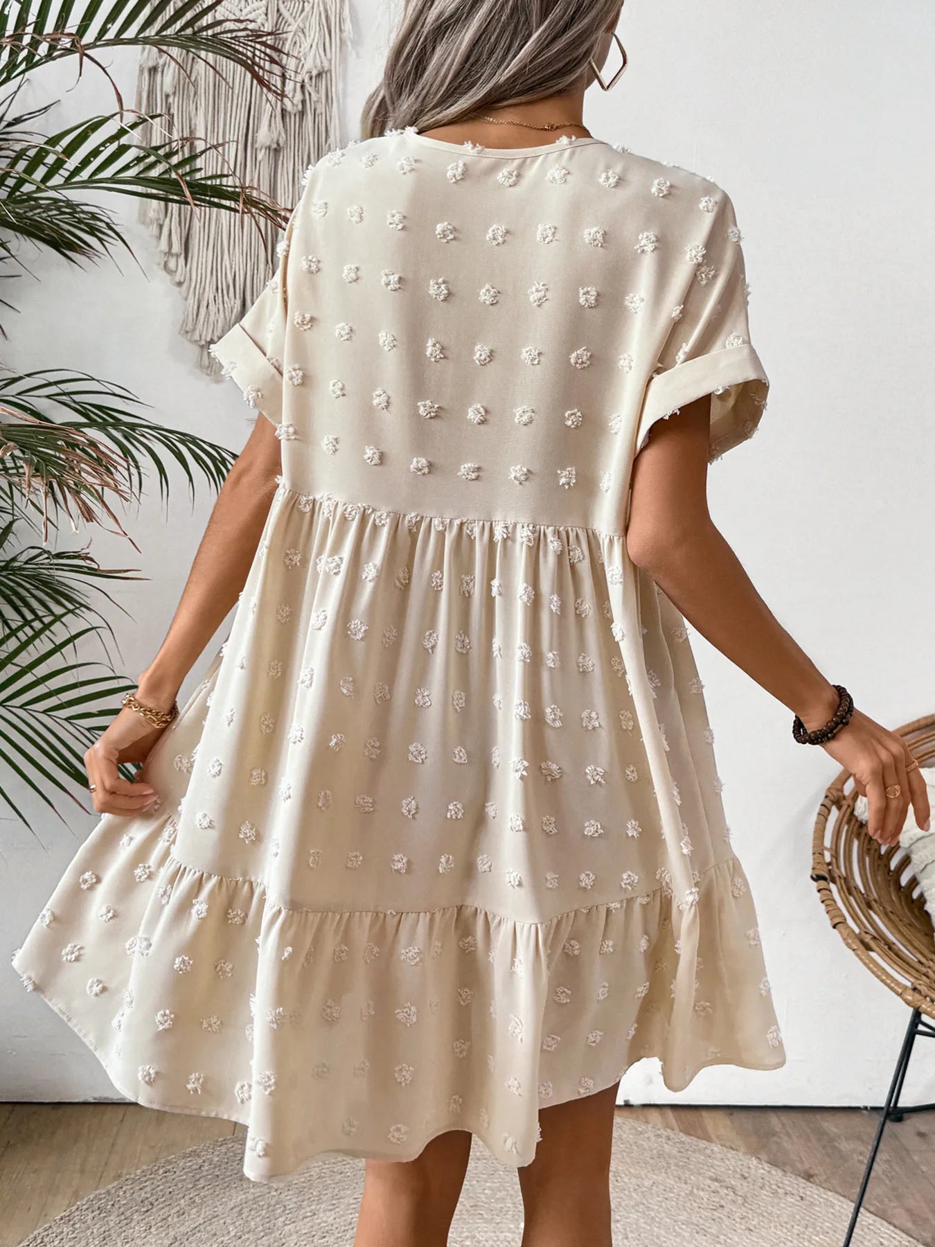 Ruffled Hem Swiss Dot Mini Dress