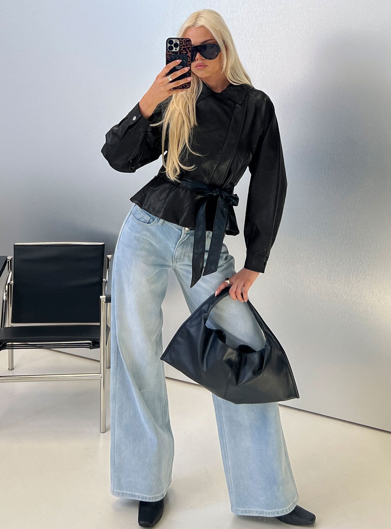 Authenticity Wrap Faux Leather Jacket Black