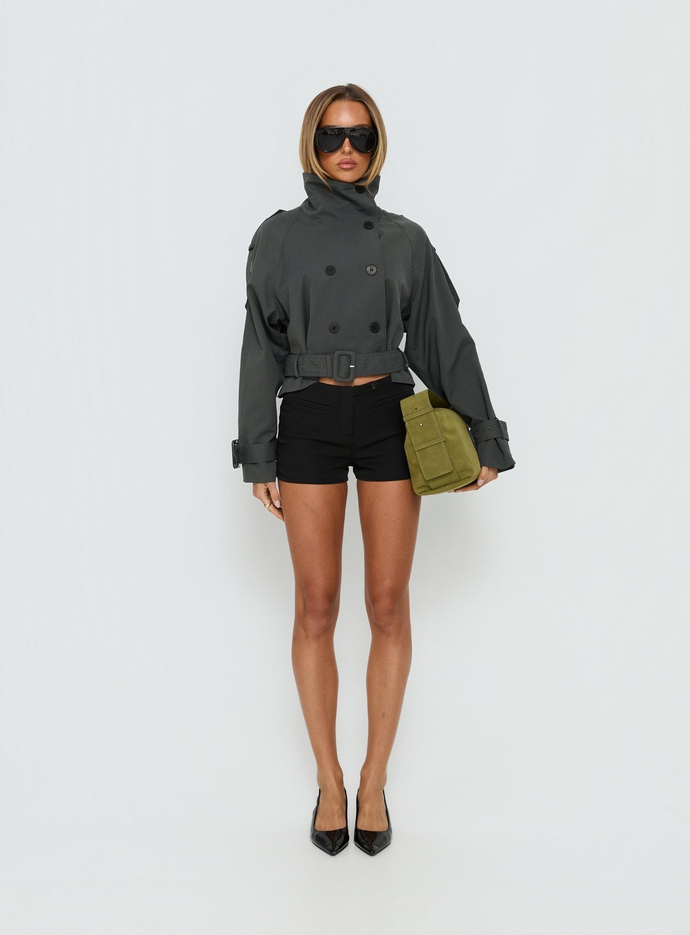 Blanc Cropped Trench Coat Olive