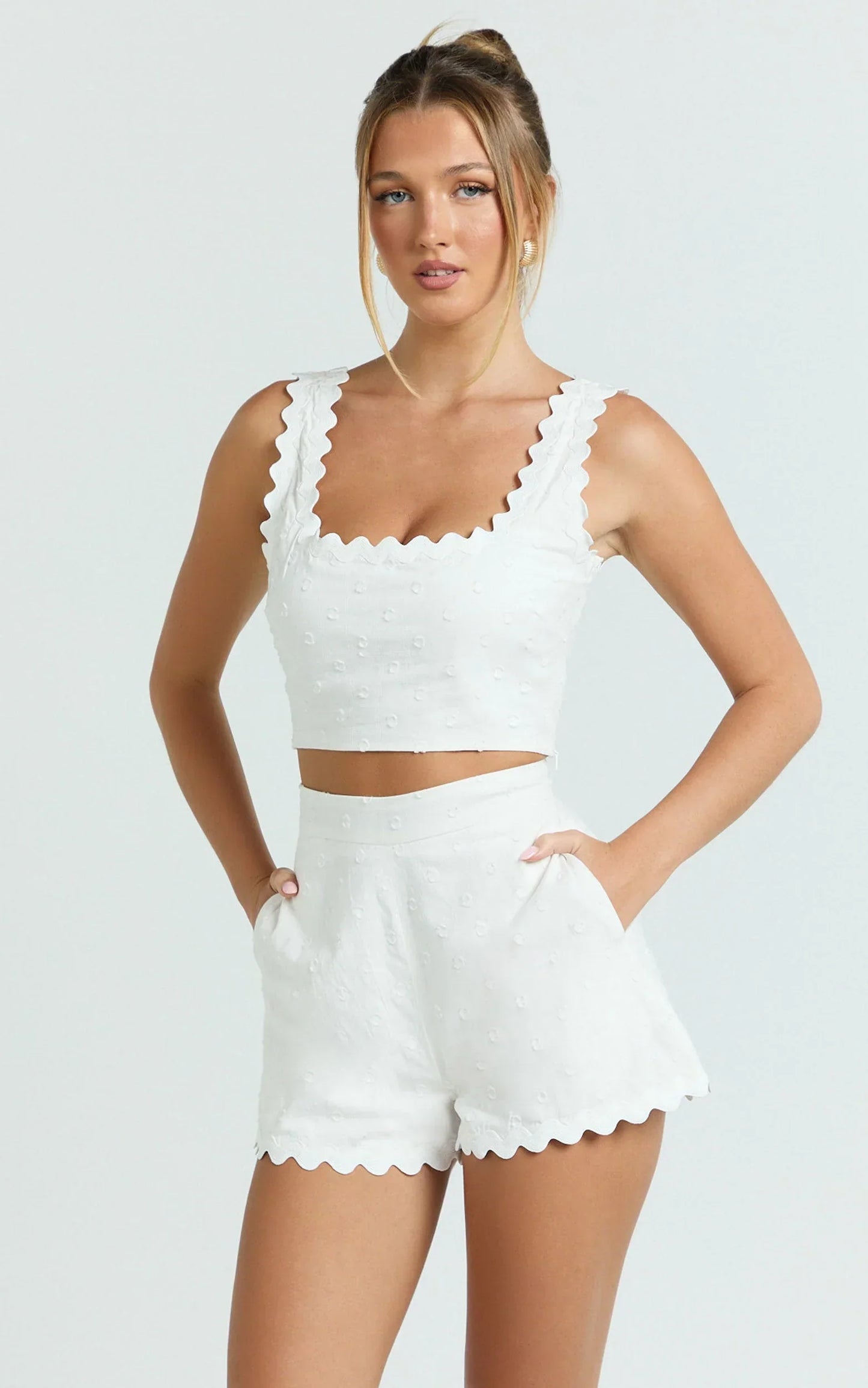 Mabel Two Piece Set - Square Neck And Matching Shorts Set in White